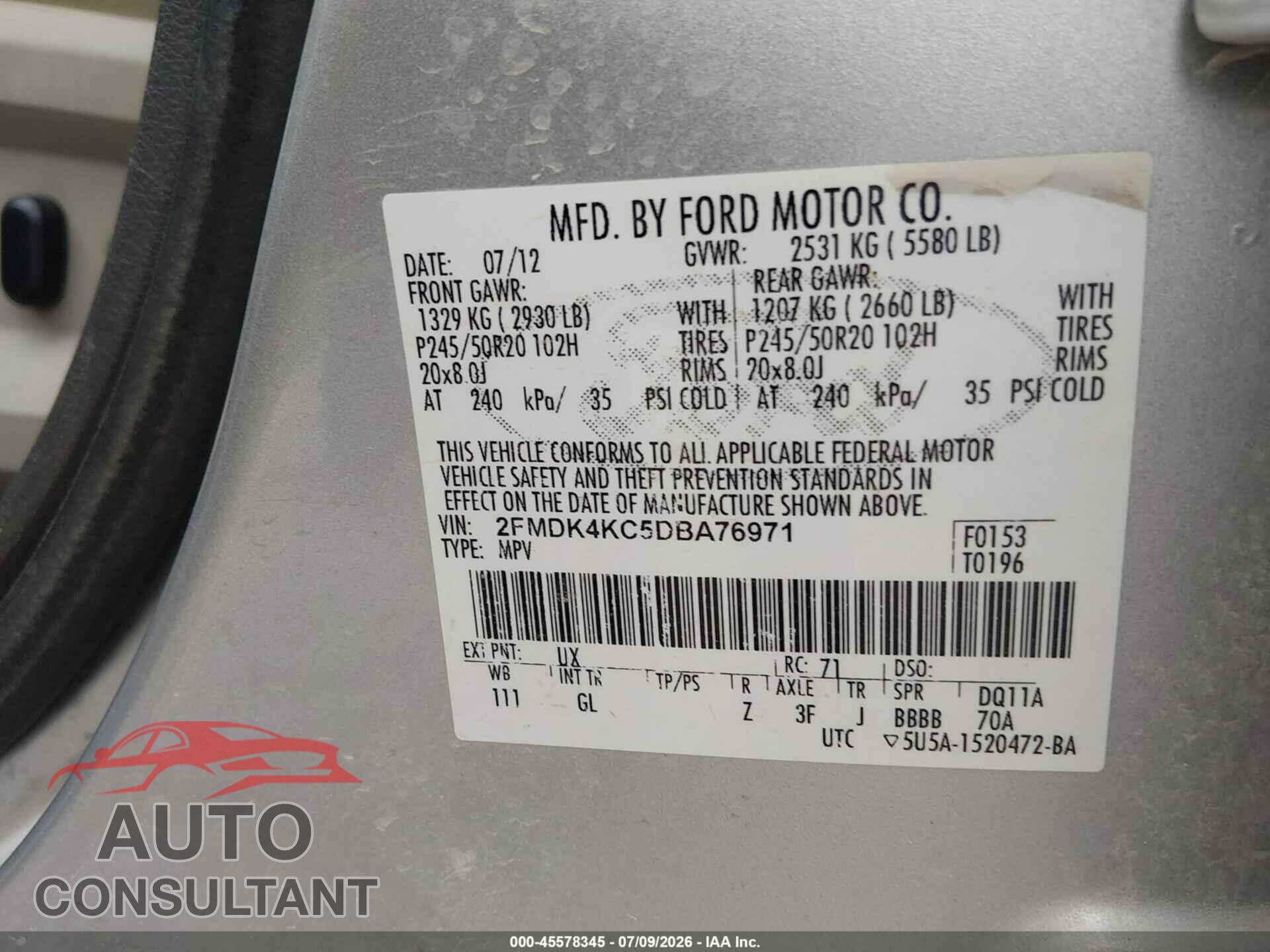 FORD EDGE 2013 - 2FMDK4KC5DBA76971