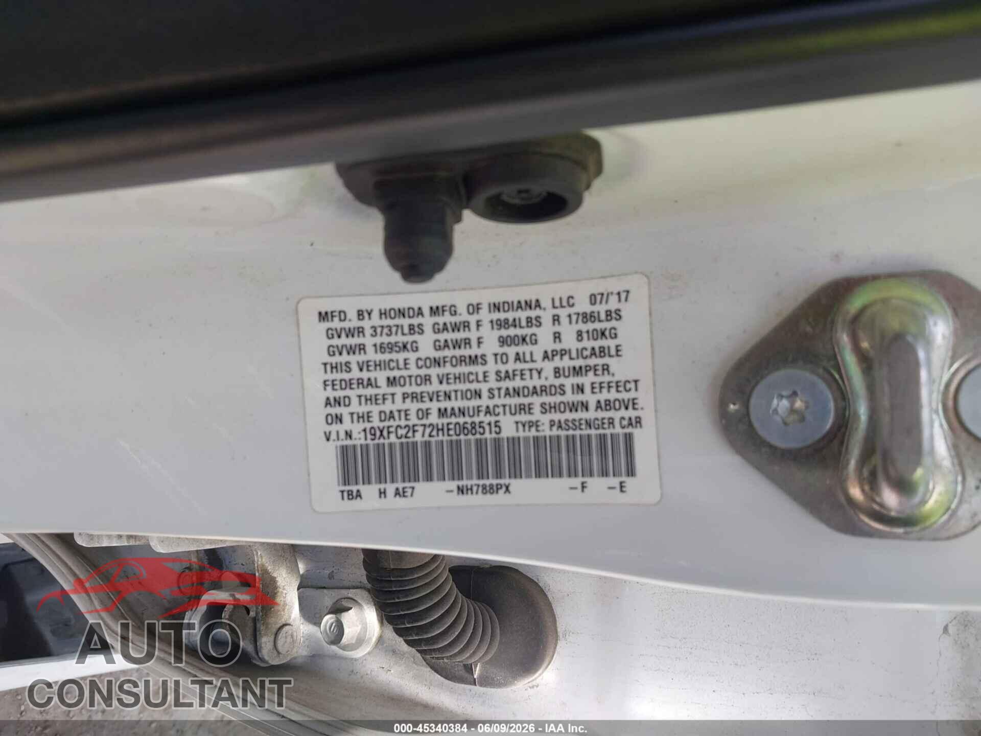 HONDA CIVIC 2017 - 19XFC2F72HE068515