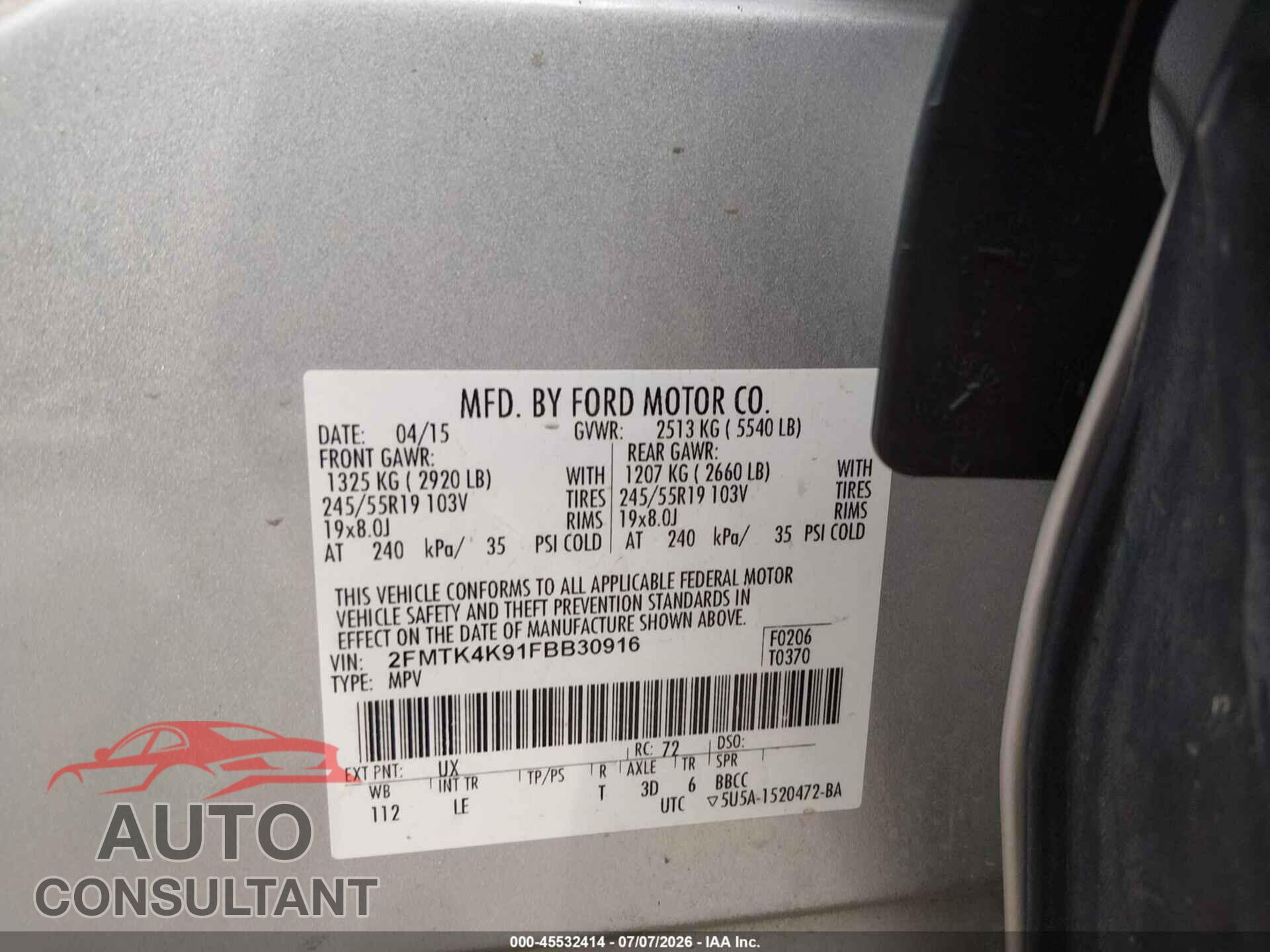 FORD EDGE 2015 - 2FMTK4K91FBB30916