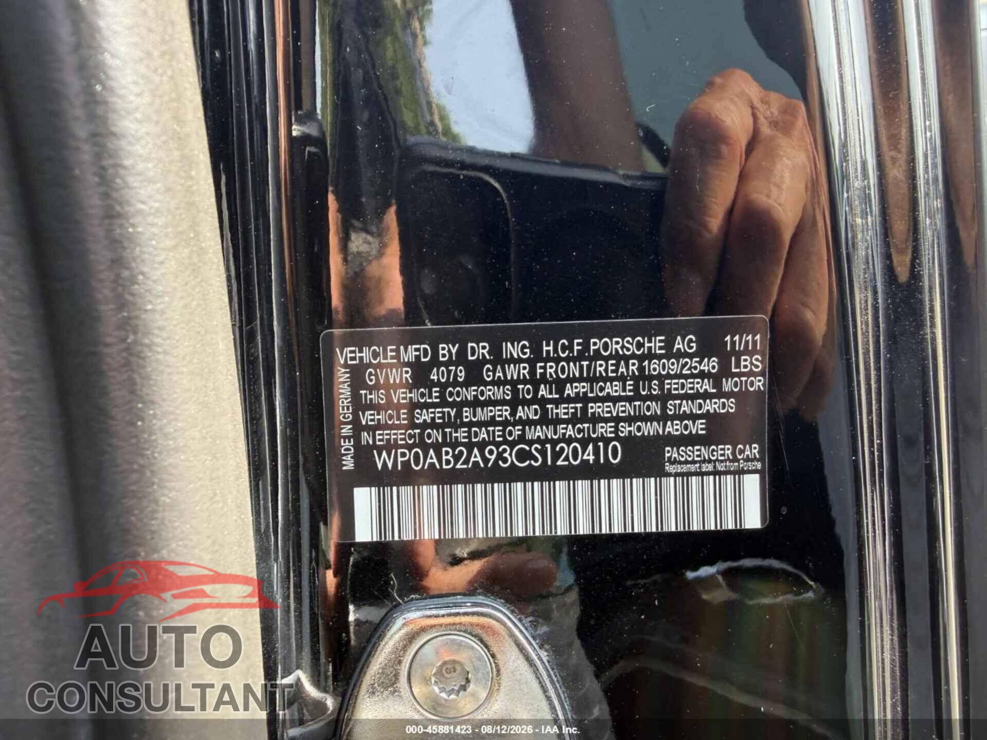 PORSCHE 911 2012 - WP0AB2A93CS120410