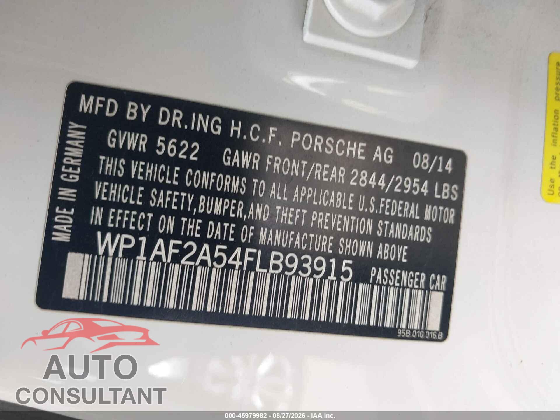 PORSCHE MACAN 2015 - WP1AF2A54FLB93915