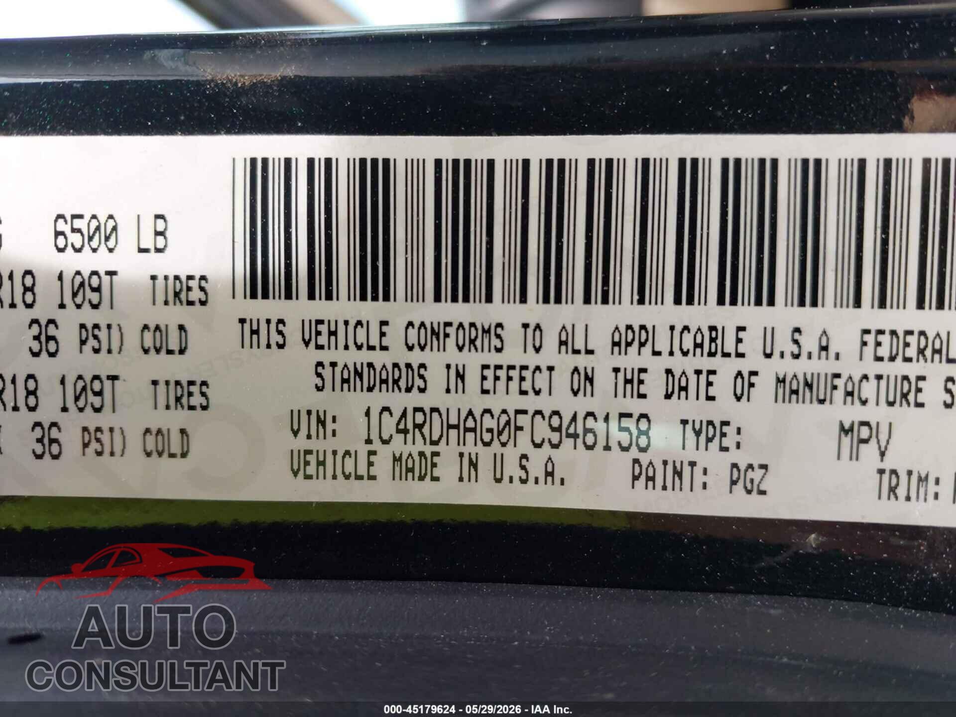 DODGE DURANGO 2015 - 1C4RDHAG0FC946158