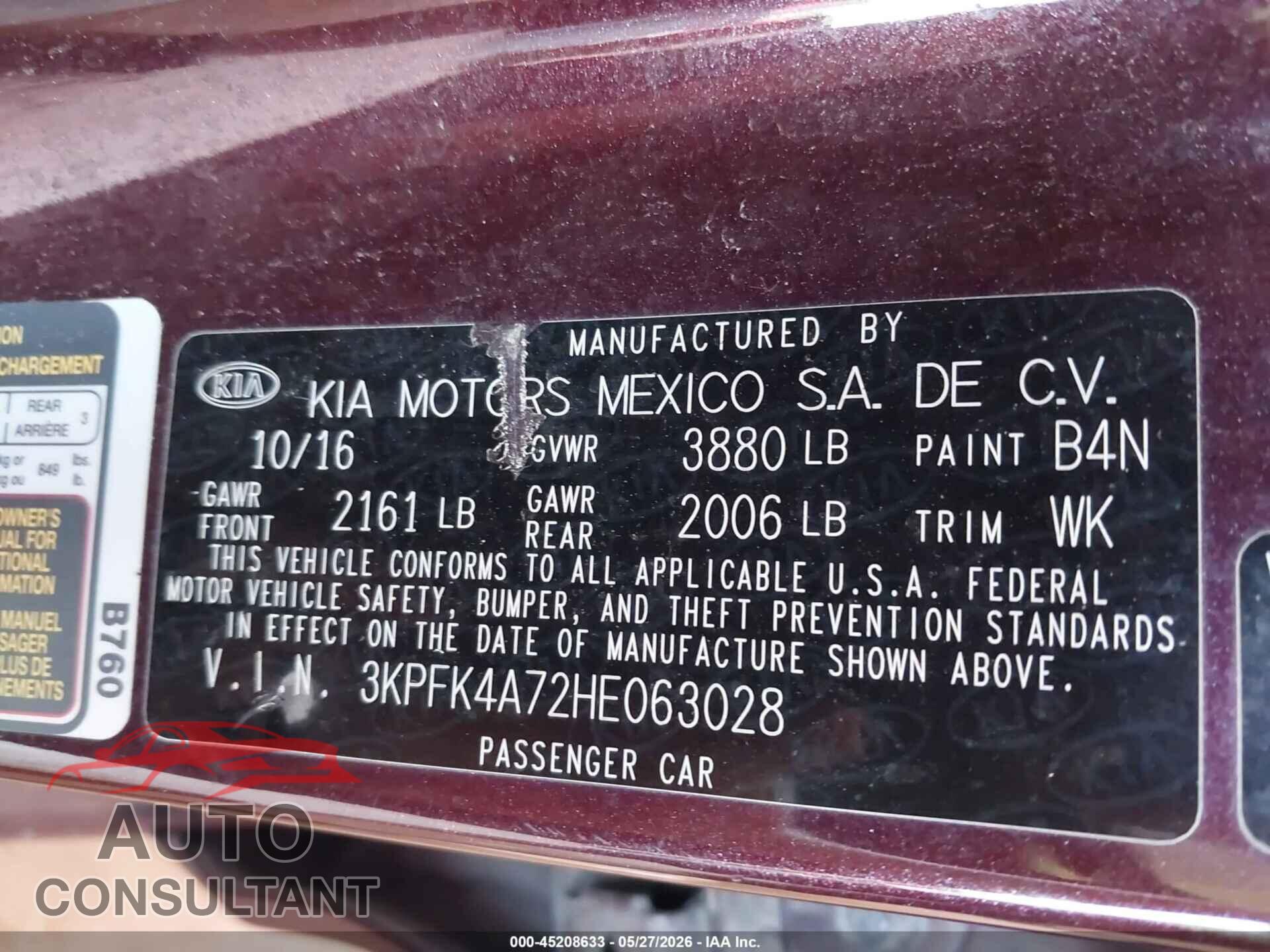 KIA FORTE 2017 - 3KPFK4A72HE063028
