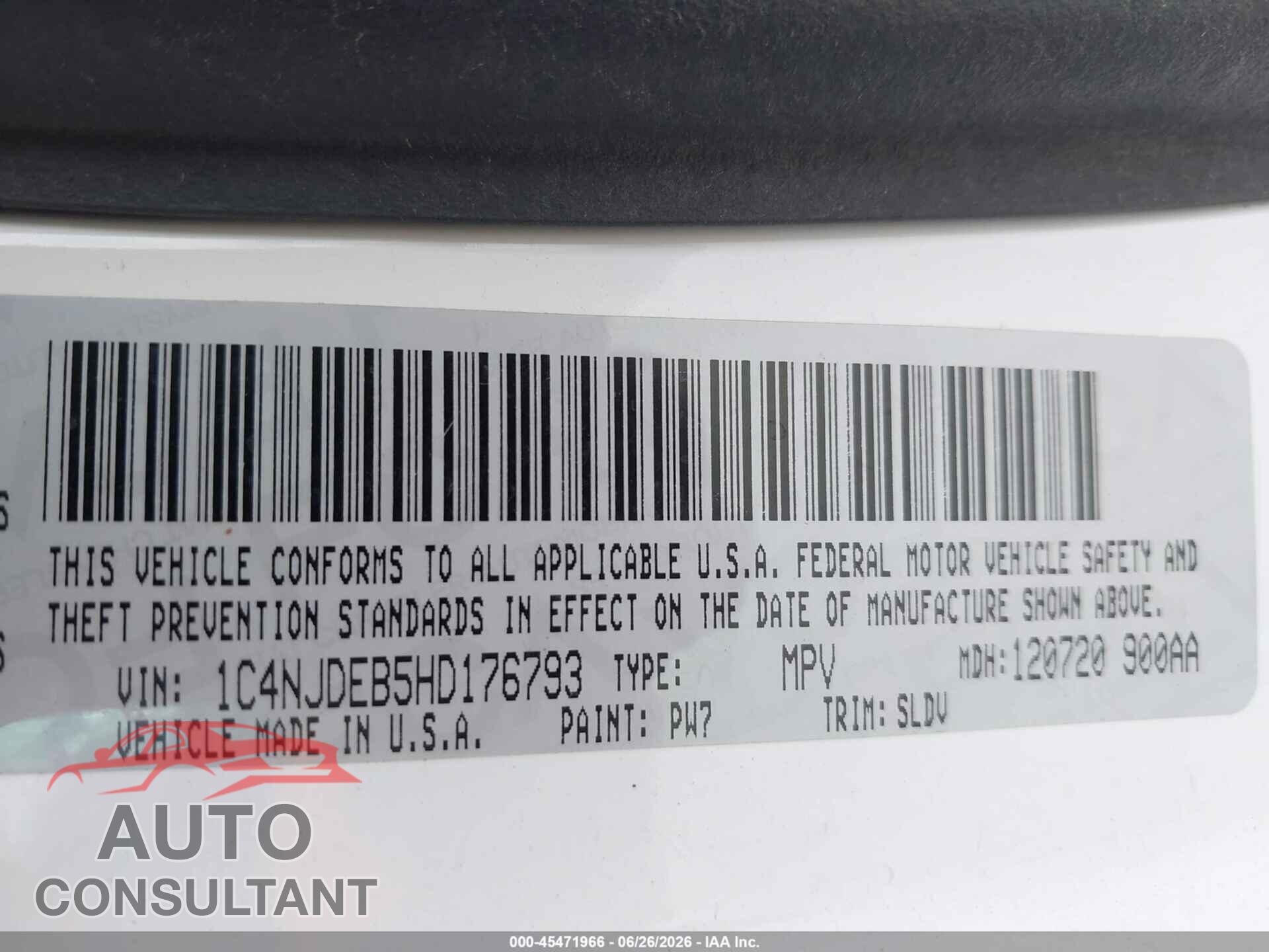 JEEP COMPASS 2017 - 1C4NJDEB5HD176793