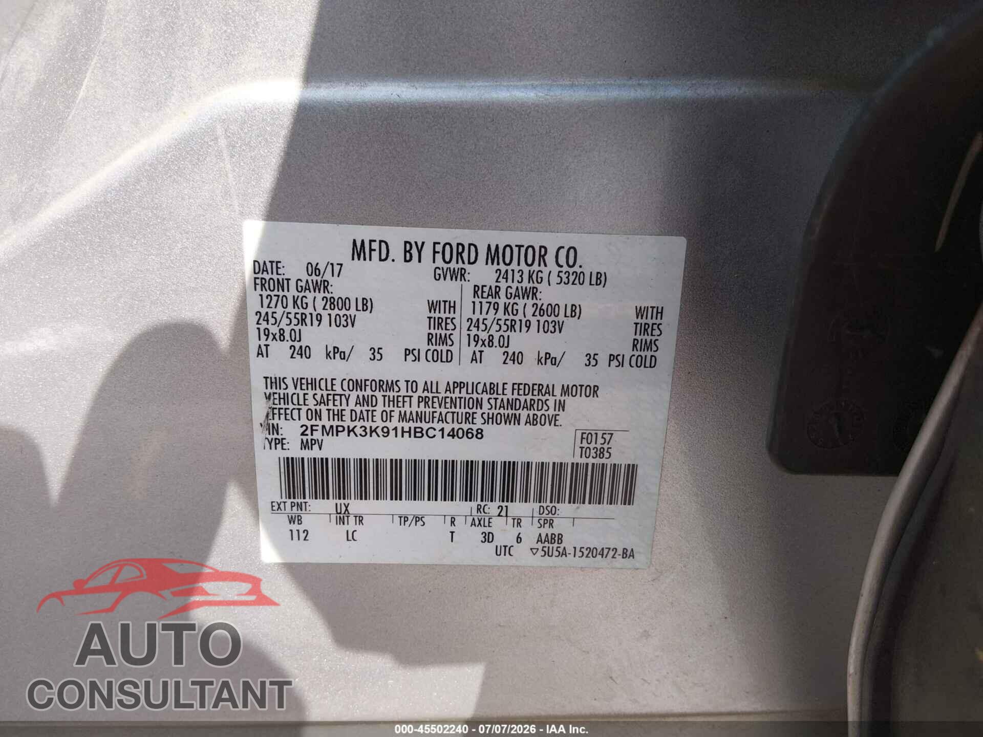 FORD EDGE 2017 - 2FMPK3K91HBC14068