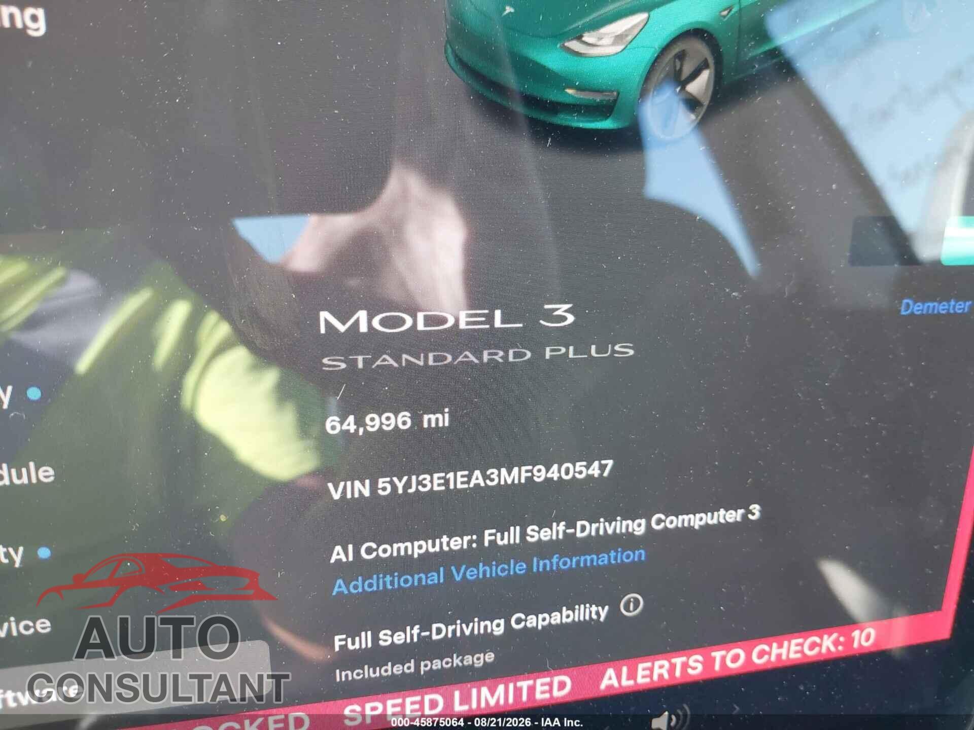 TESLA MODEL 3 2021 - 5YJ3E1EA3MF940547