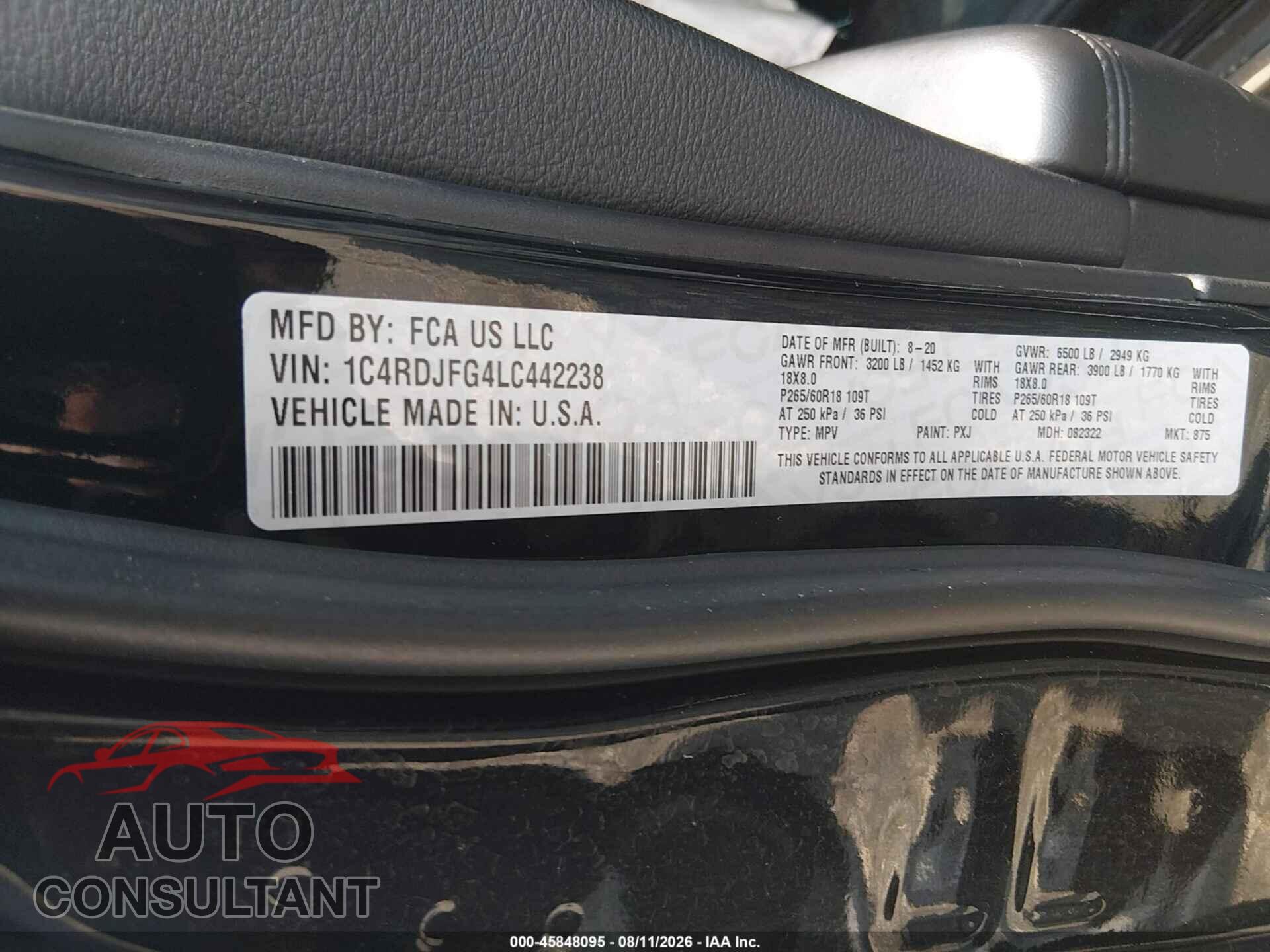 DODGE DURANGO 2020 - 1C4RDJFG4LC442238