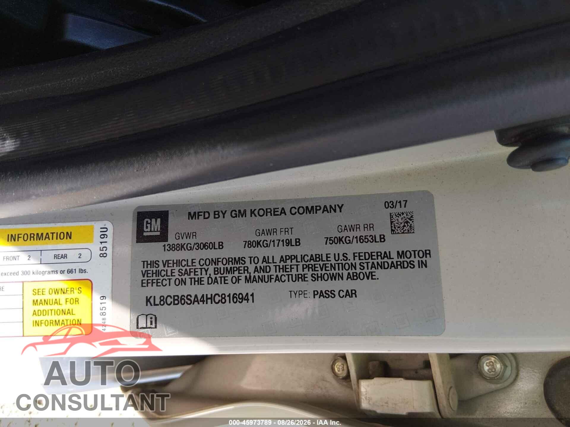 CHEVROLET SPARK 2017 - KL8CB6SA4HC816941