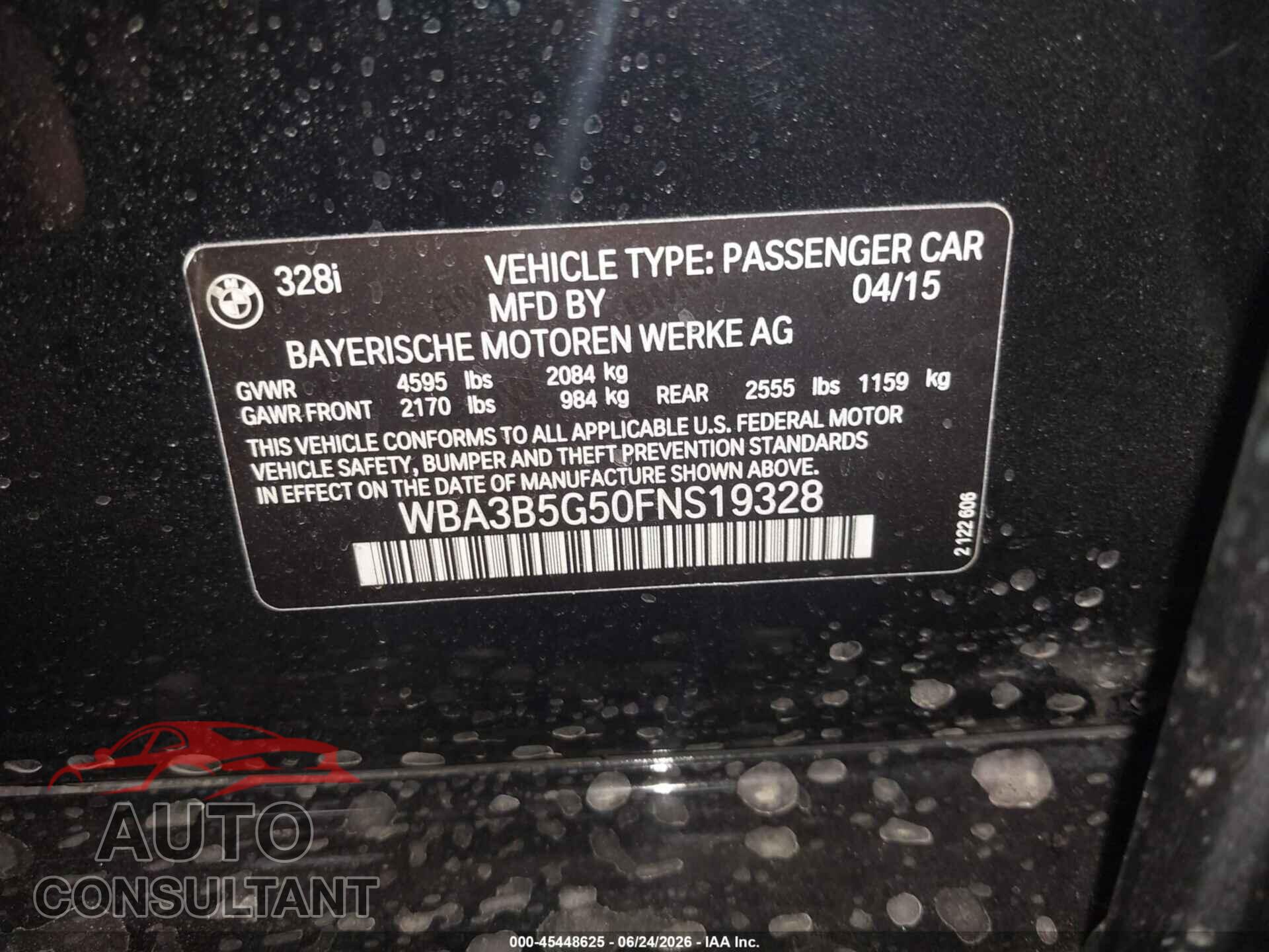 BMW 328I 2015 - WBA3B5G50FNS19328