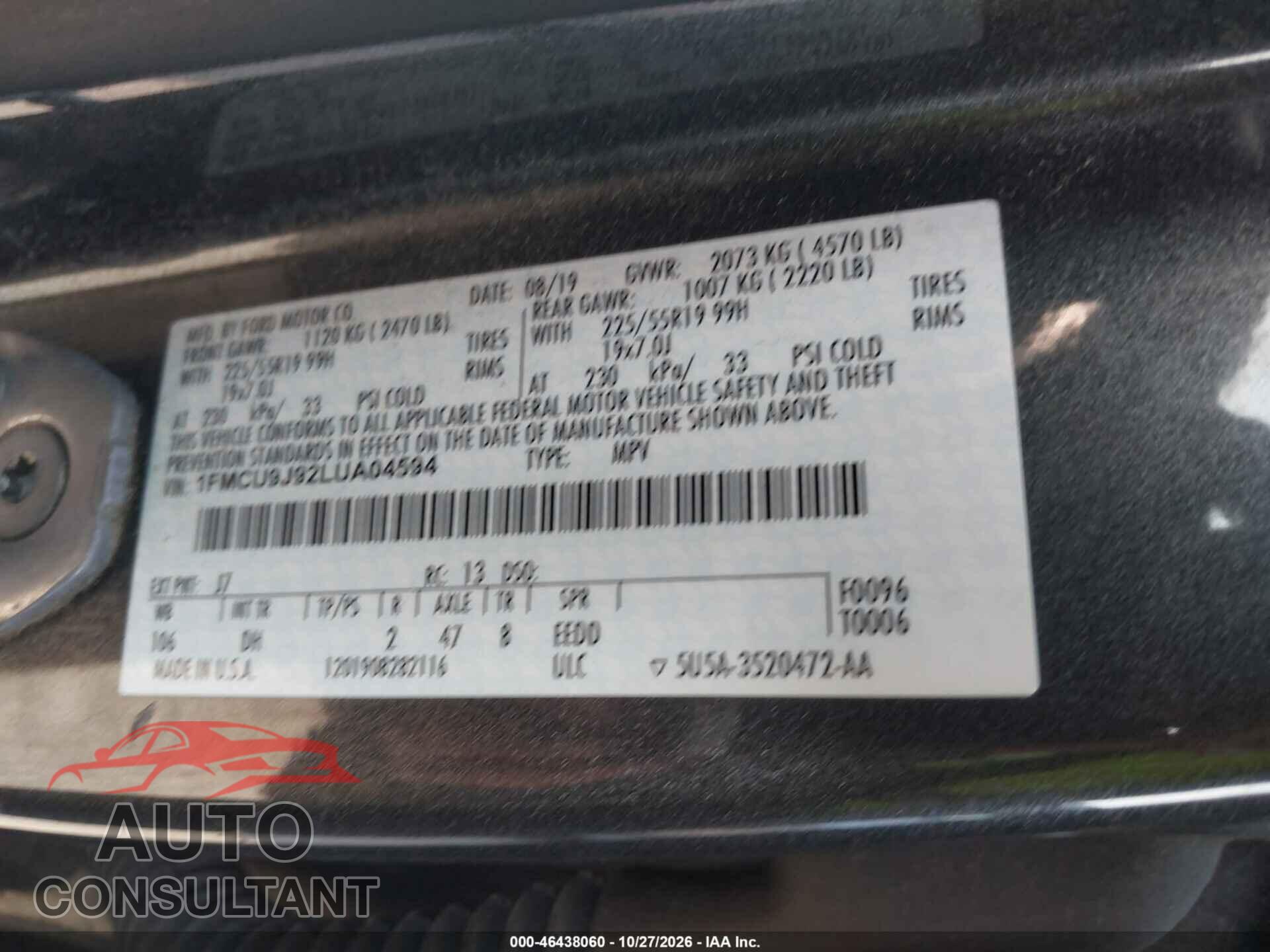 FORD ESCAPE 2020 - 1FMCU9J92LUA04594