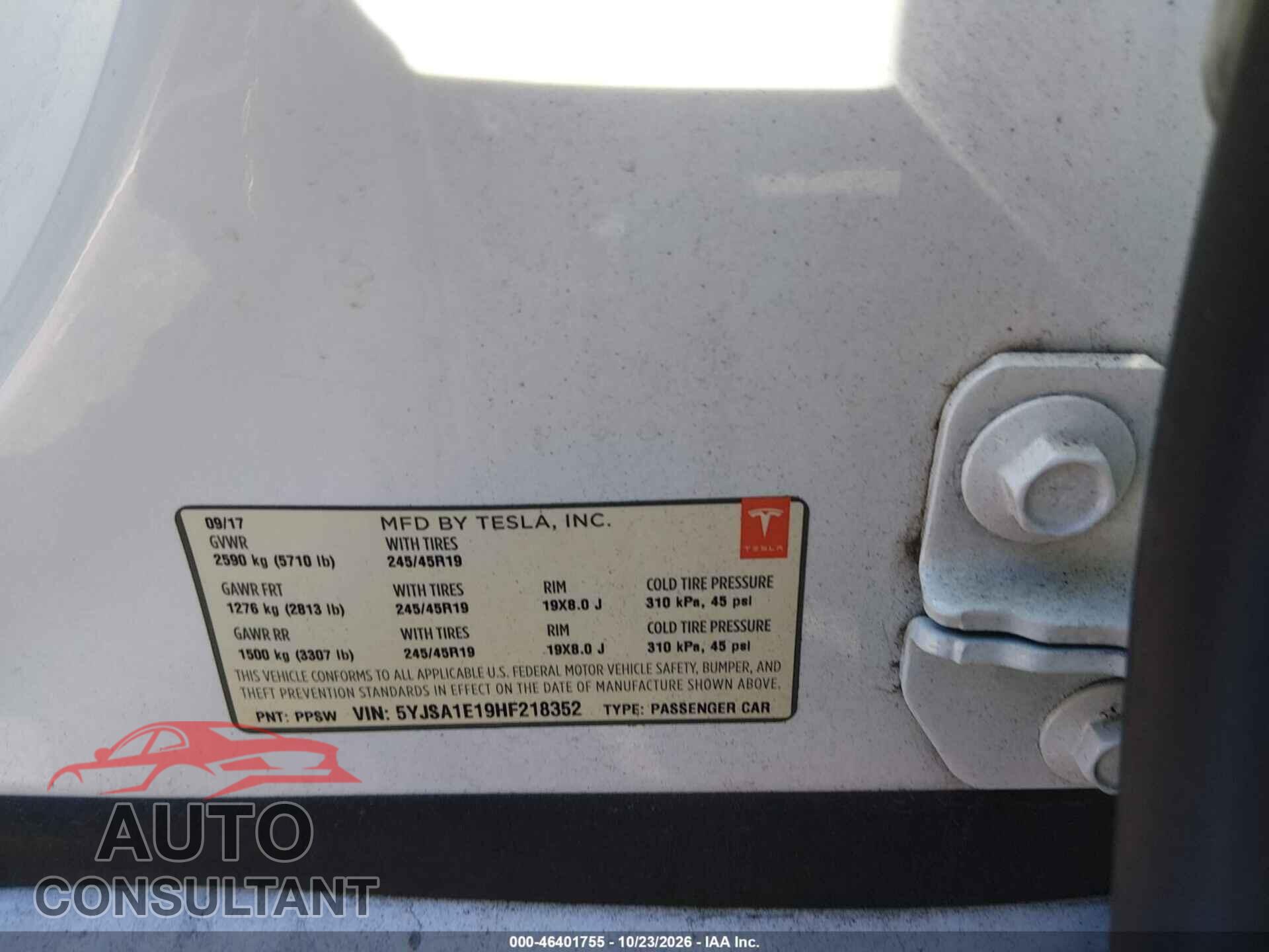 TESLA MODEL S 2017 - 5YJSA1E19HF218352