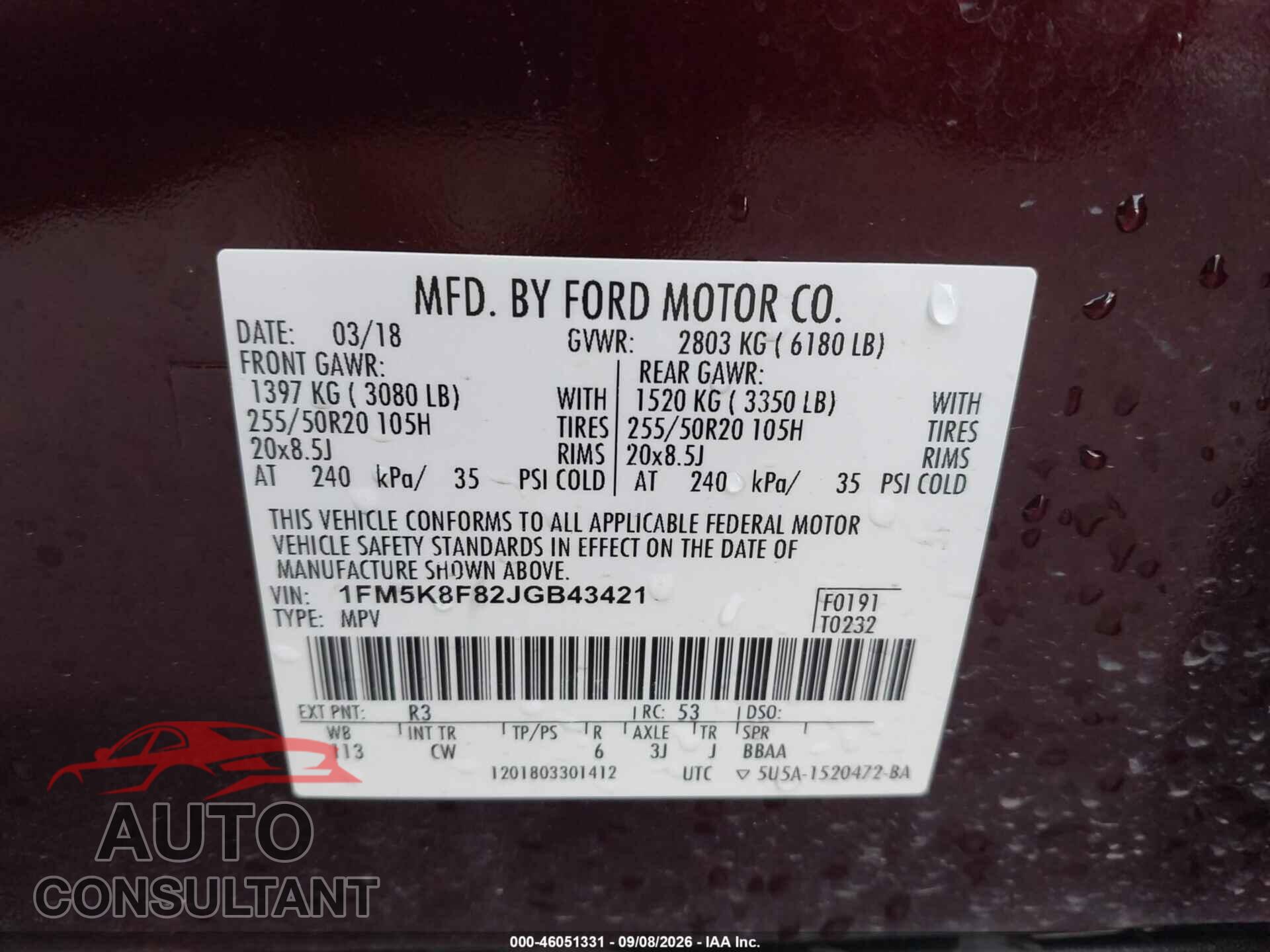 FORD EXPLORER 2018 - 1FM5K8F82JGB43421