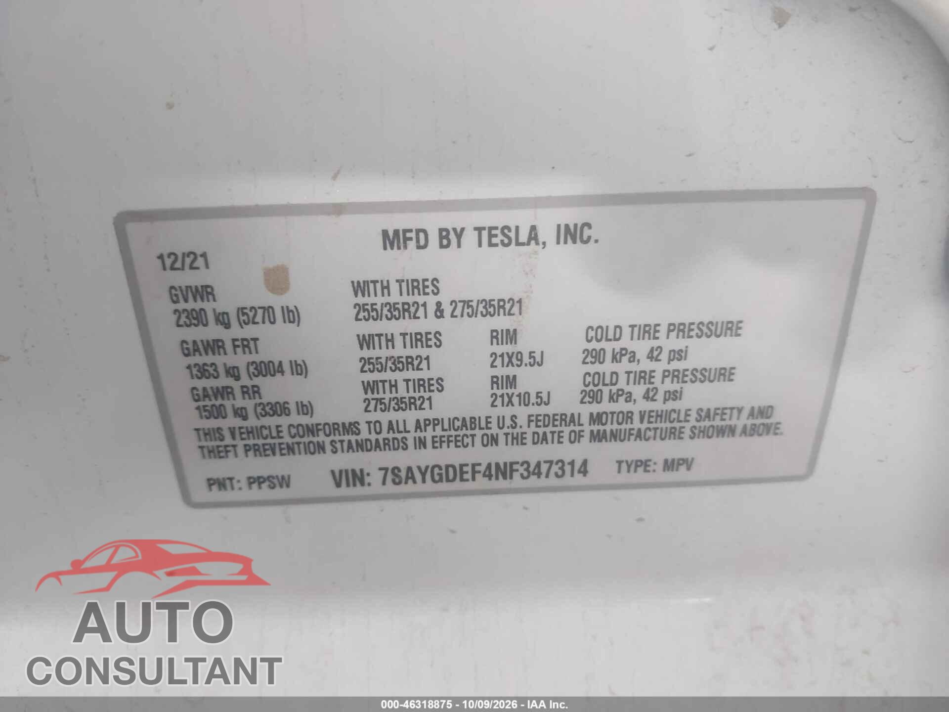 TESLA MODEL Y 2022 - 7SAYGDEF4NF347314