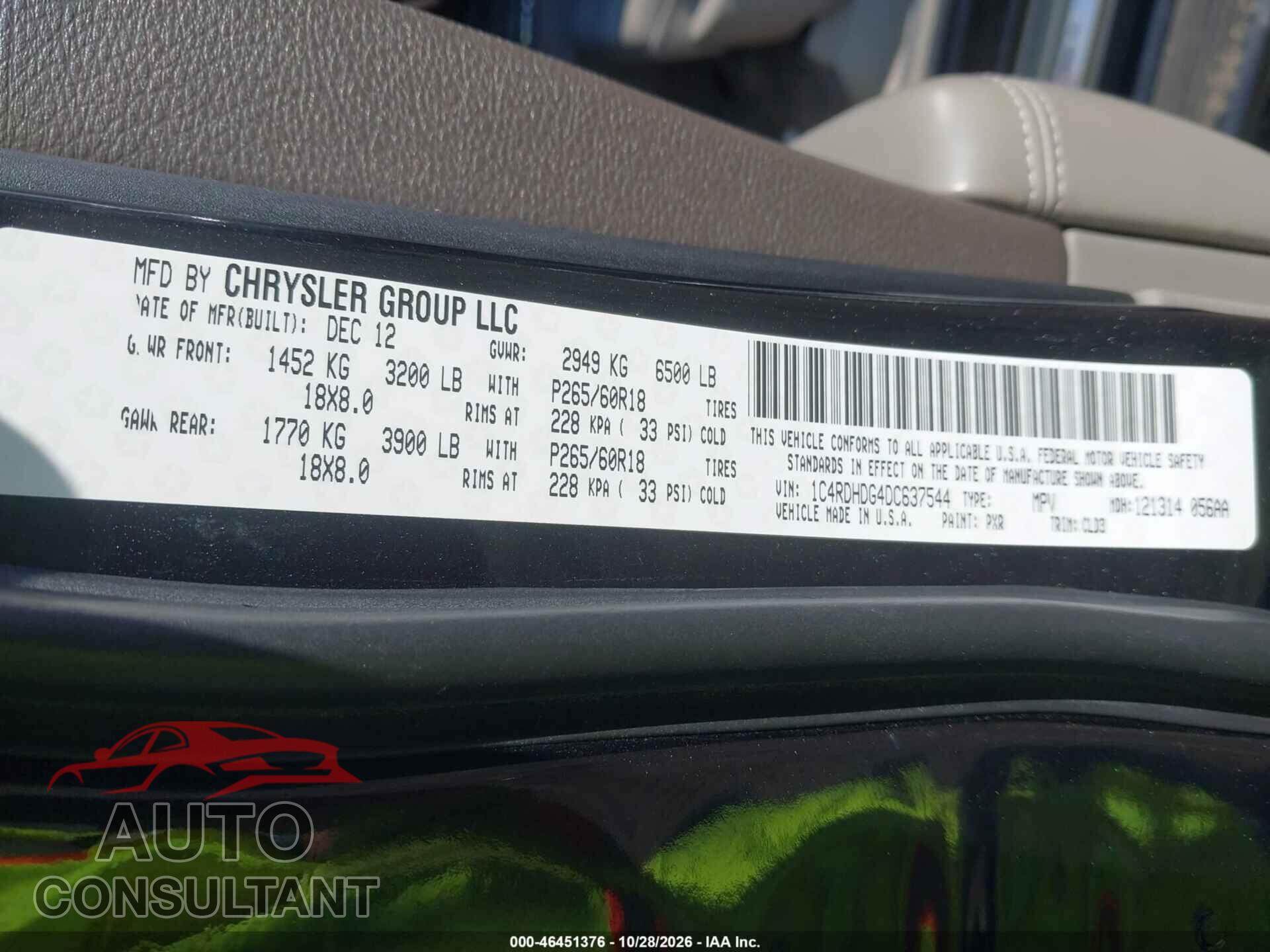 DODGE DURANGO 2013 - 1C4RDHDG4DC637544