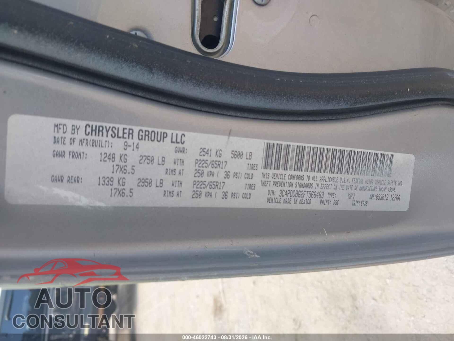 DODGE JOURNEY 2015 - 3C4PDDBG2FT566483