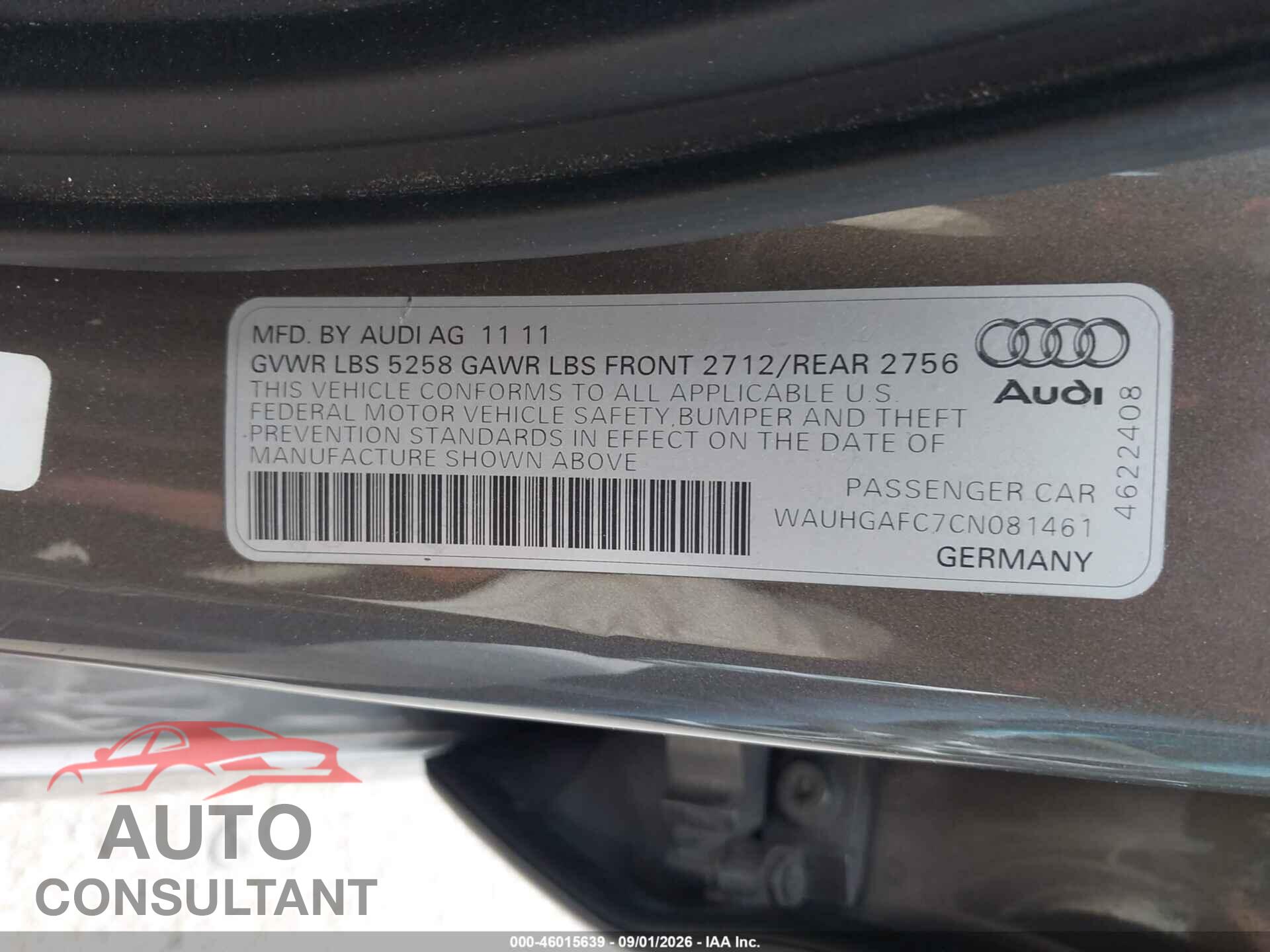 AUDI A6 2012 - WAUHGAFC7CN081461