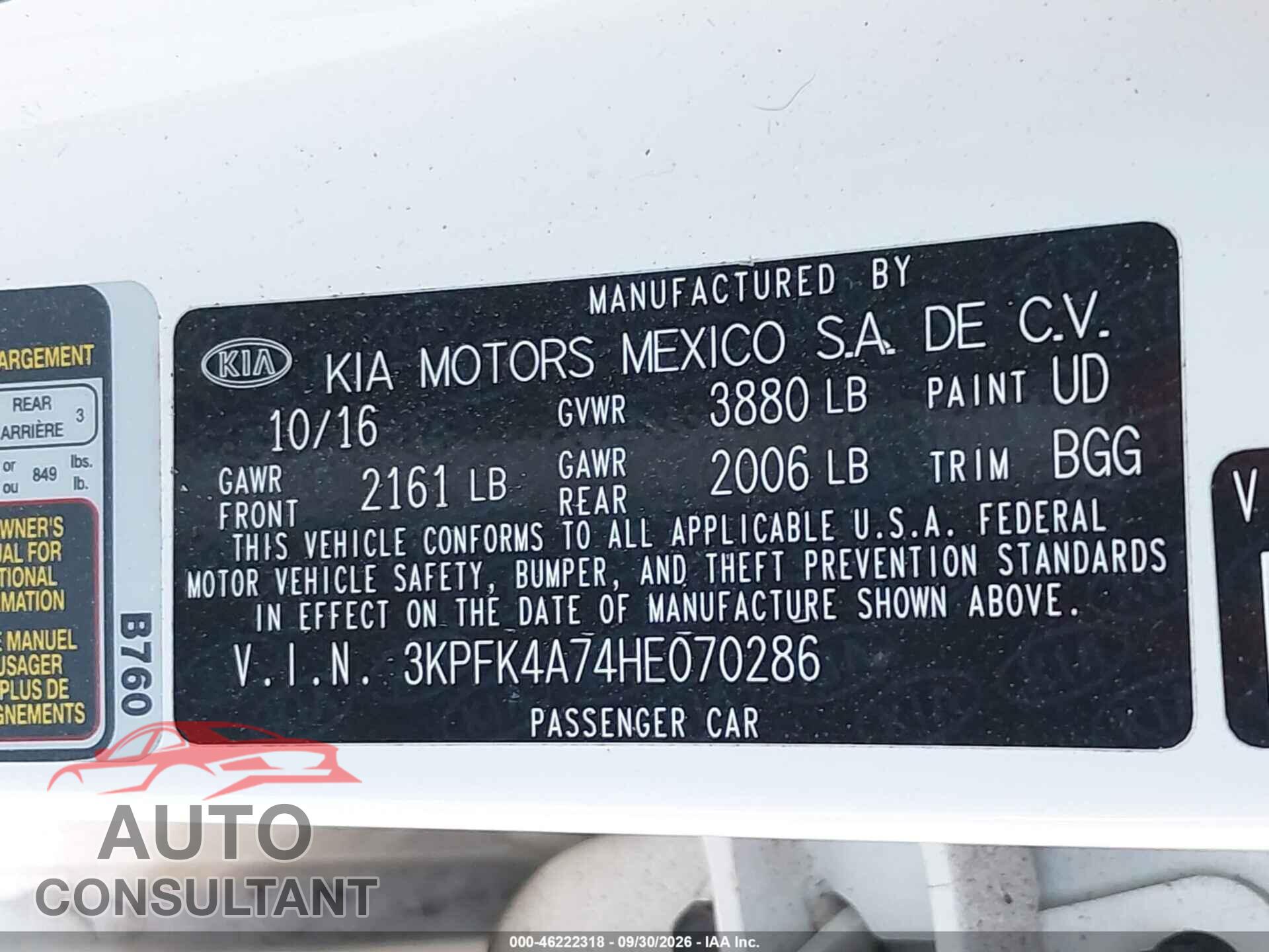 KIA FORTE 2017 - 3KPFK4A74HE070286