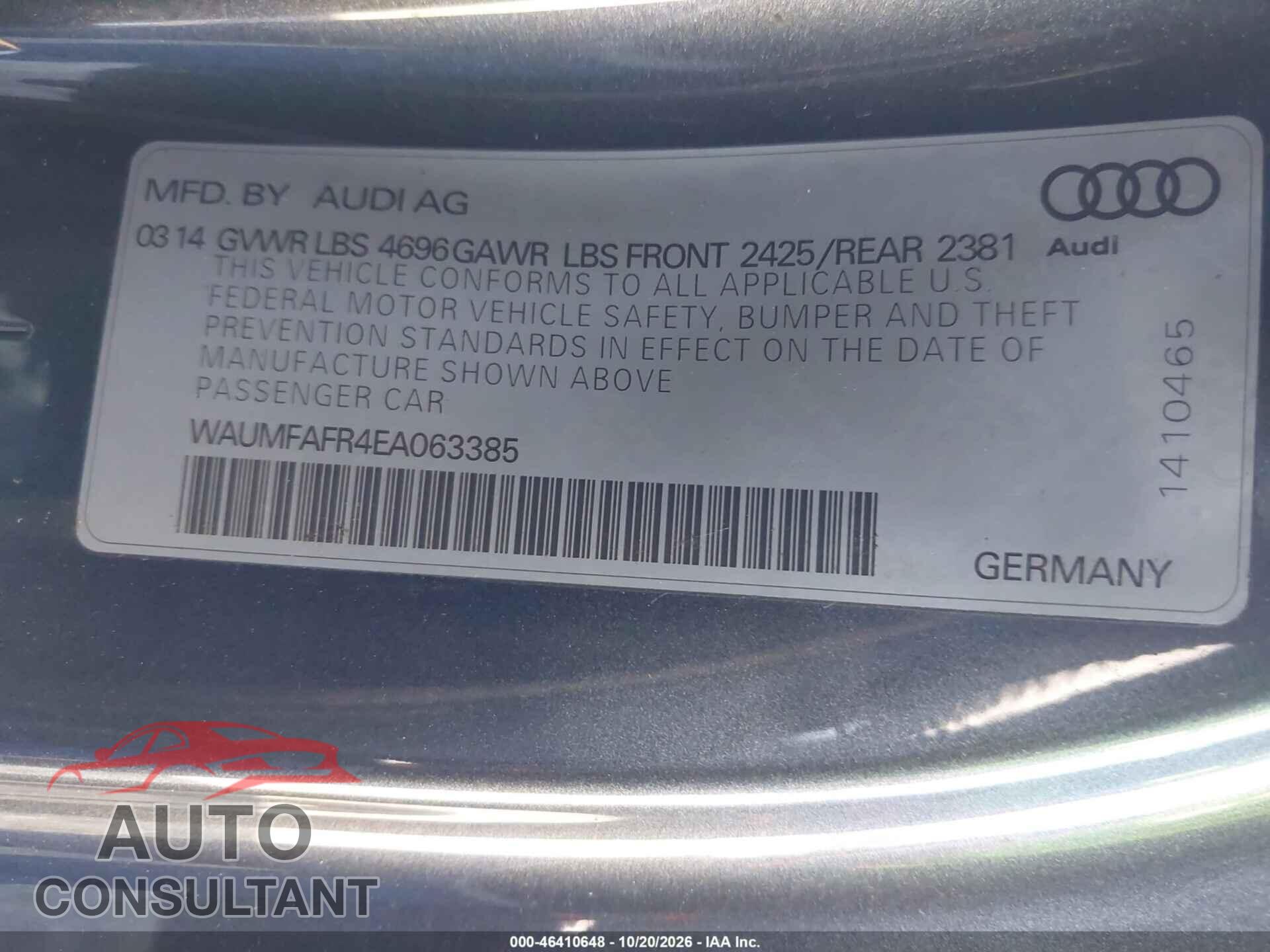AUDI A5 2014 - WAUMFAFR4EA063385