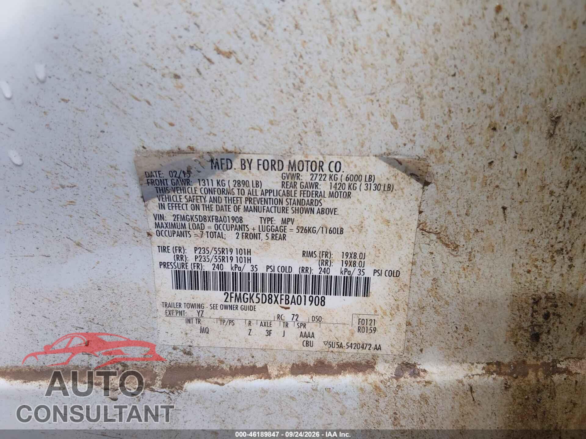 FORD FLEX 2015 - 2FMGK5D8XFBA01908