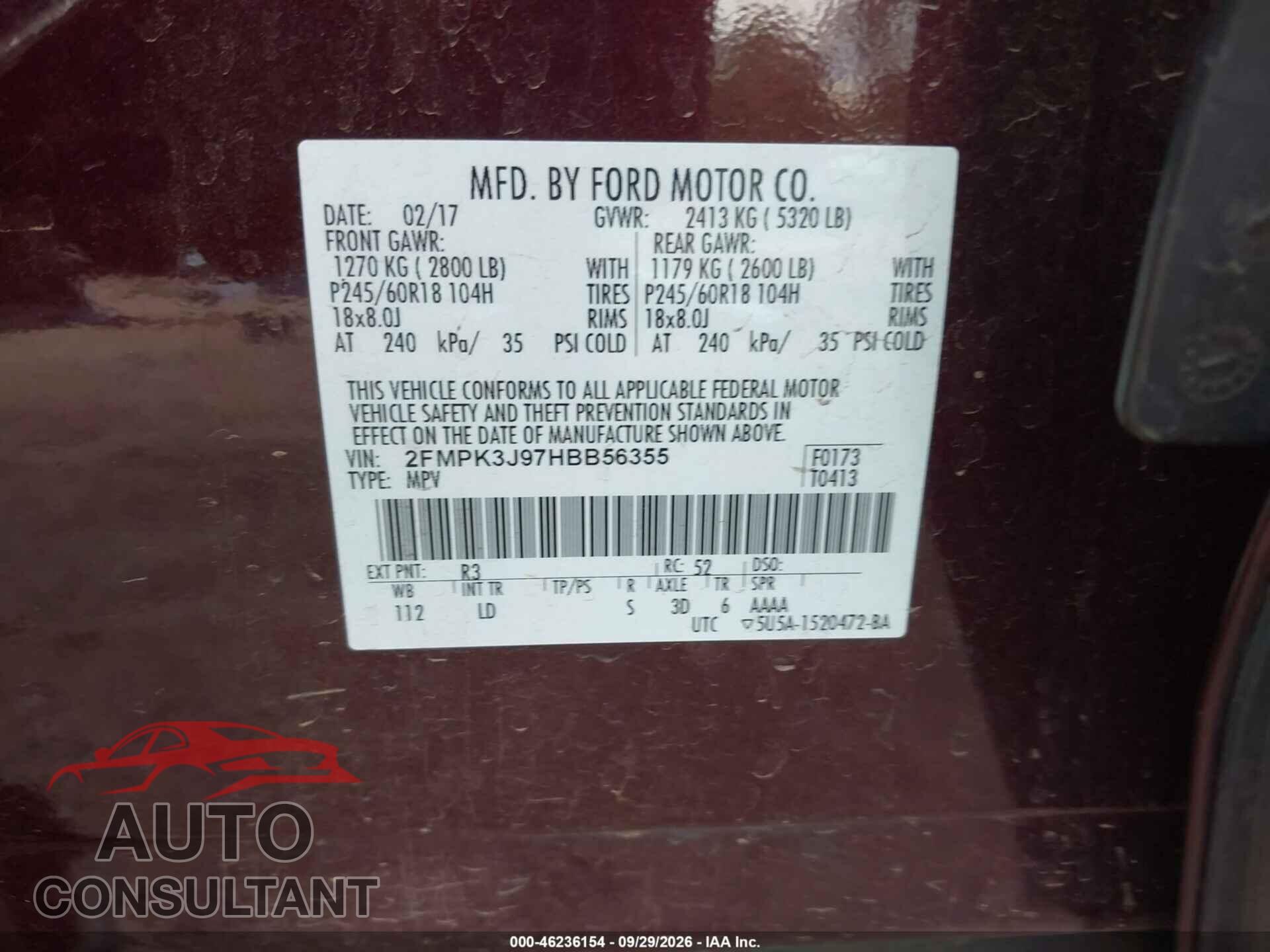 FORD EDGE 2017 - 2FMPK3J97HBB56355