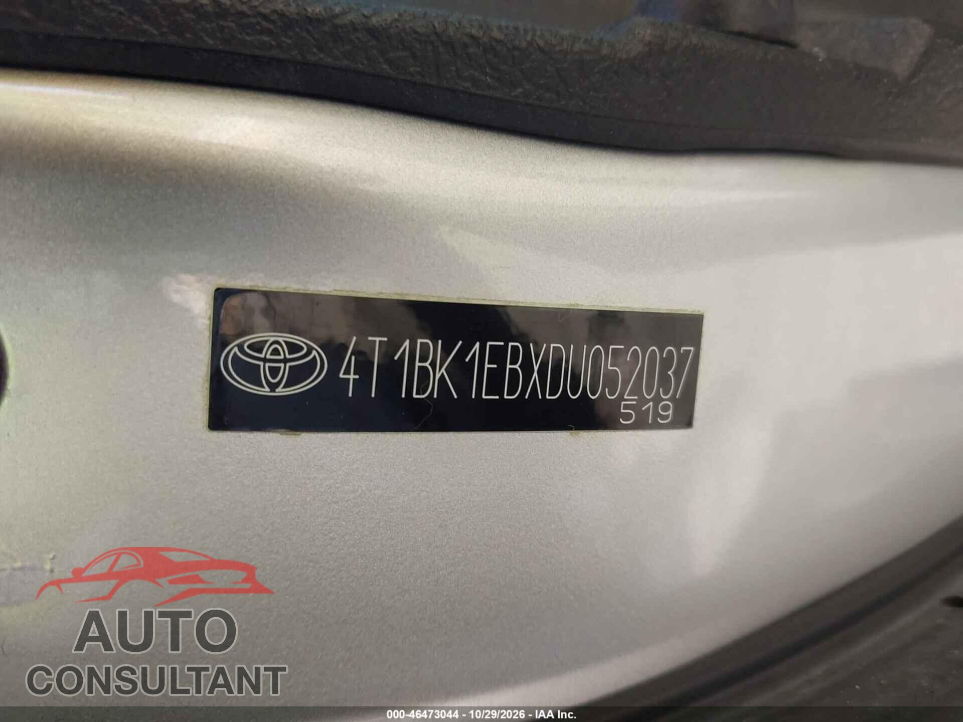 TOYOTA AVALON 2013 - 4T1BK1EBXDU052037