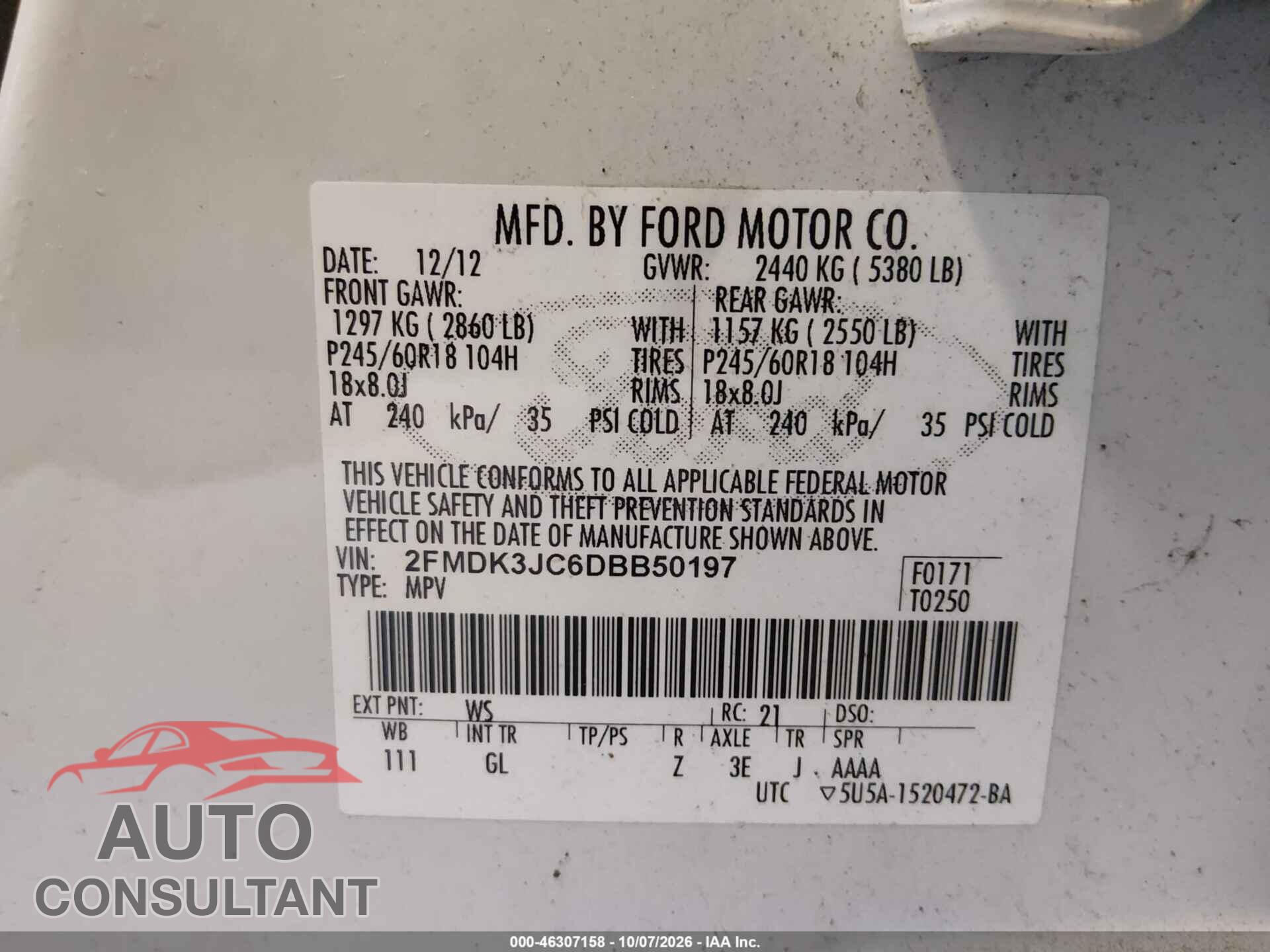 FORD EDGE 2013 - 2FMDK3JC6DBB50197