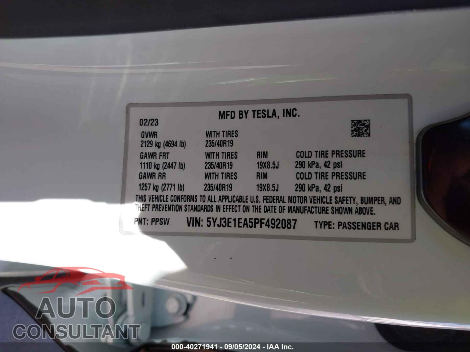 TESLA MODEL 3 2023 - 5YJ3E1EA5PF492087