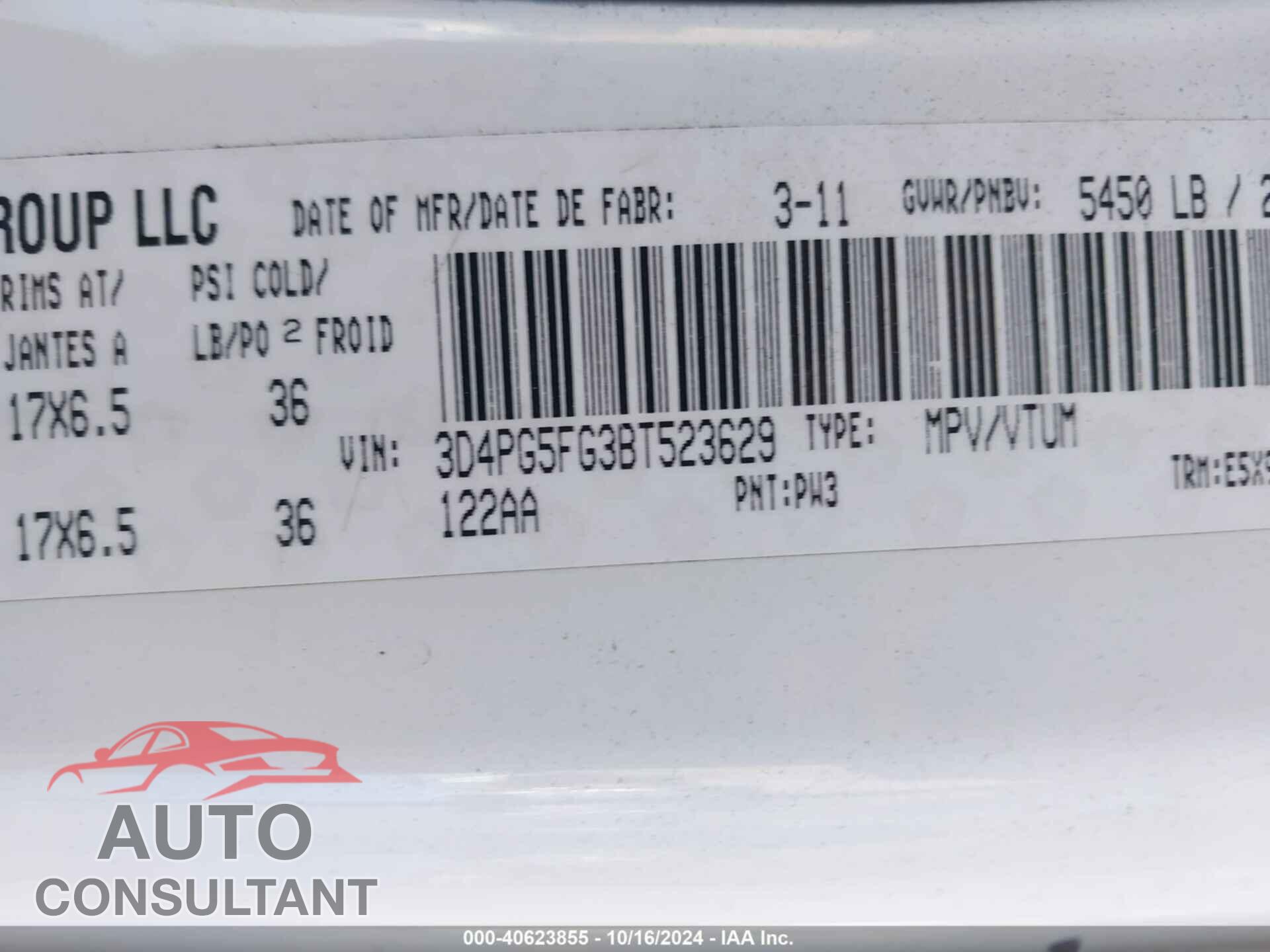 DODGE JOURNEY 2011 - 3D4PG5FG3BT523629
