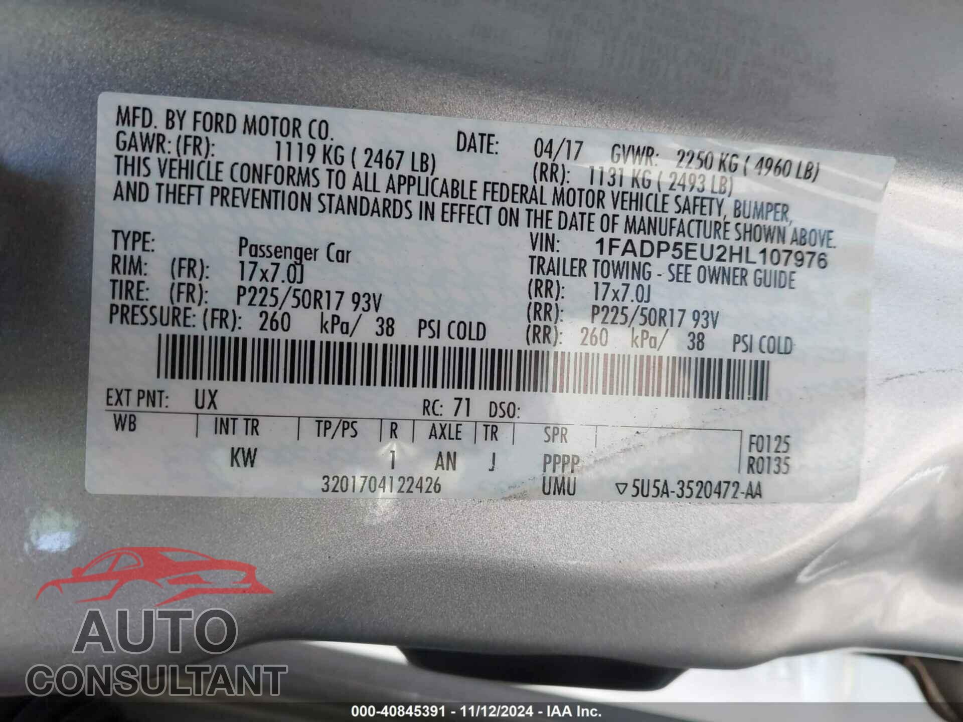 FORD C-MAX ENERGI 2017 - 1FADP5EU2HL107976