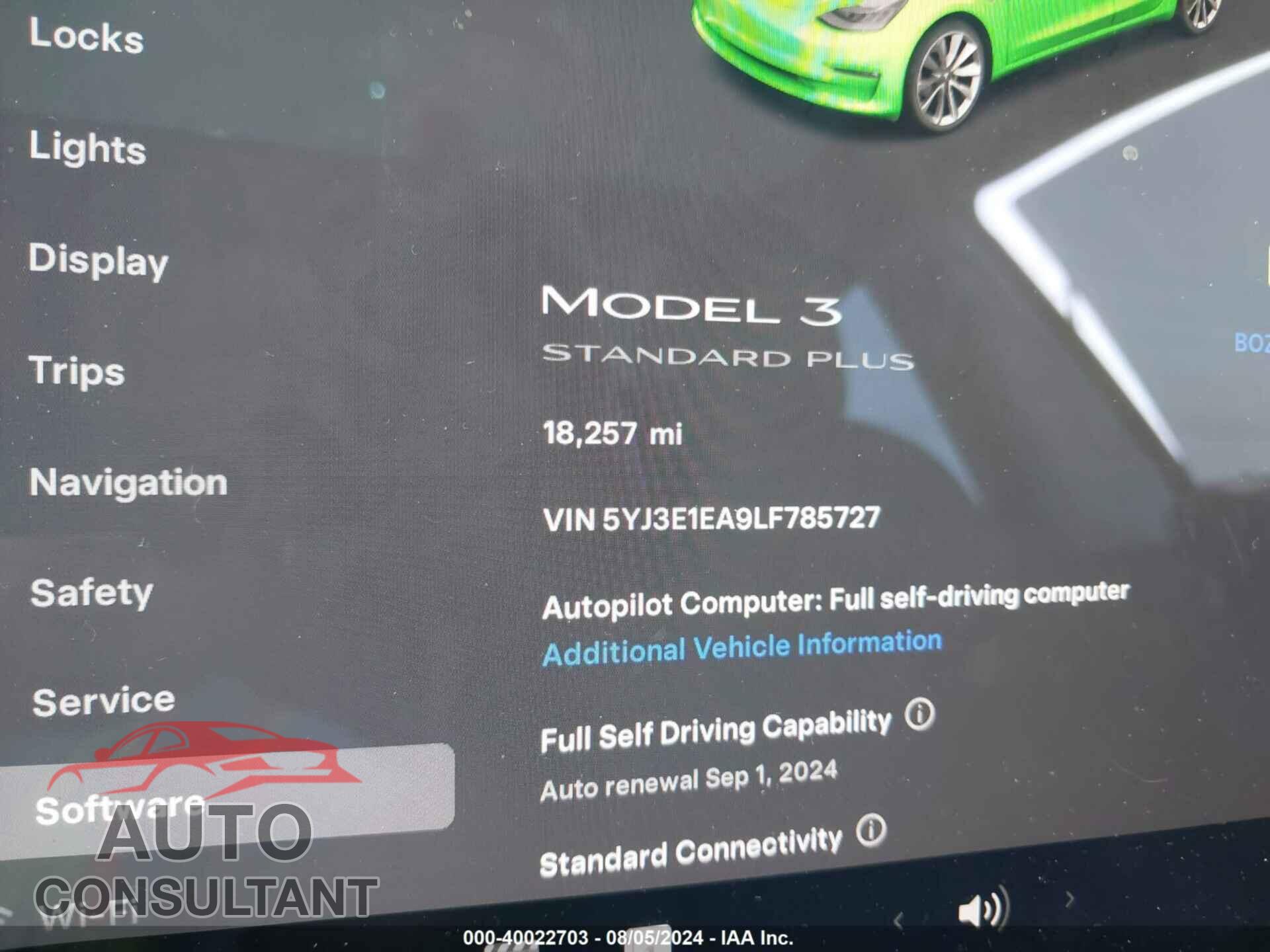 TESLA MODEL 3 2020 - 5YJ3E1EA9LF785727
