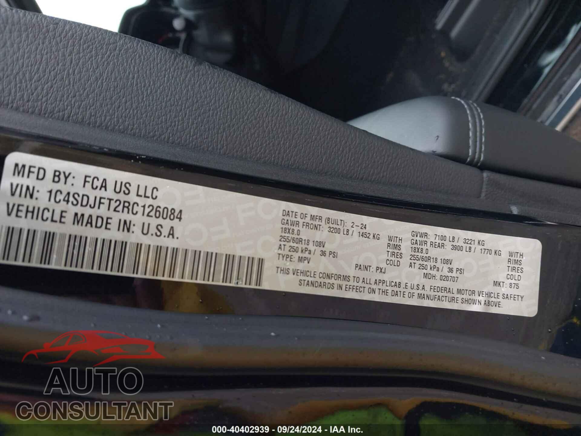 DODGE DURANGO 2024 - 1C4SDJFT2RC126084