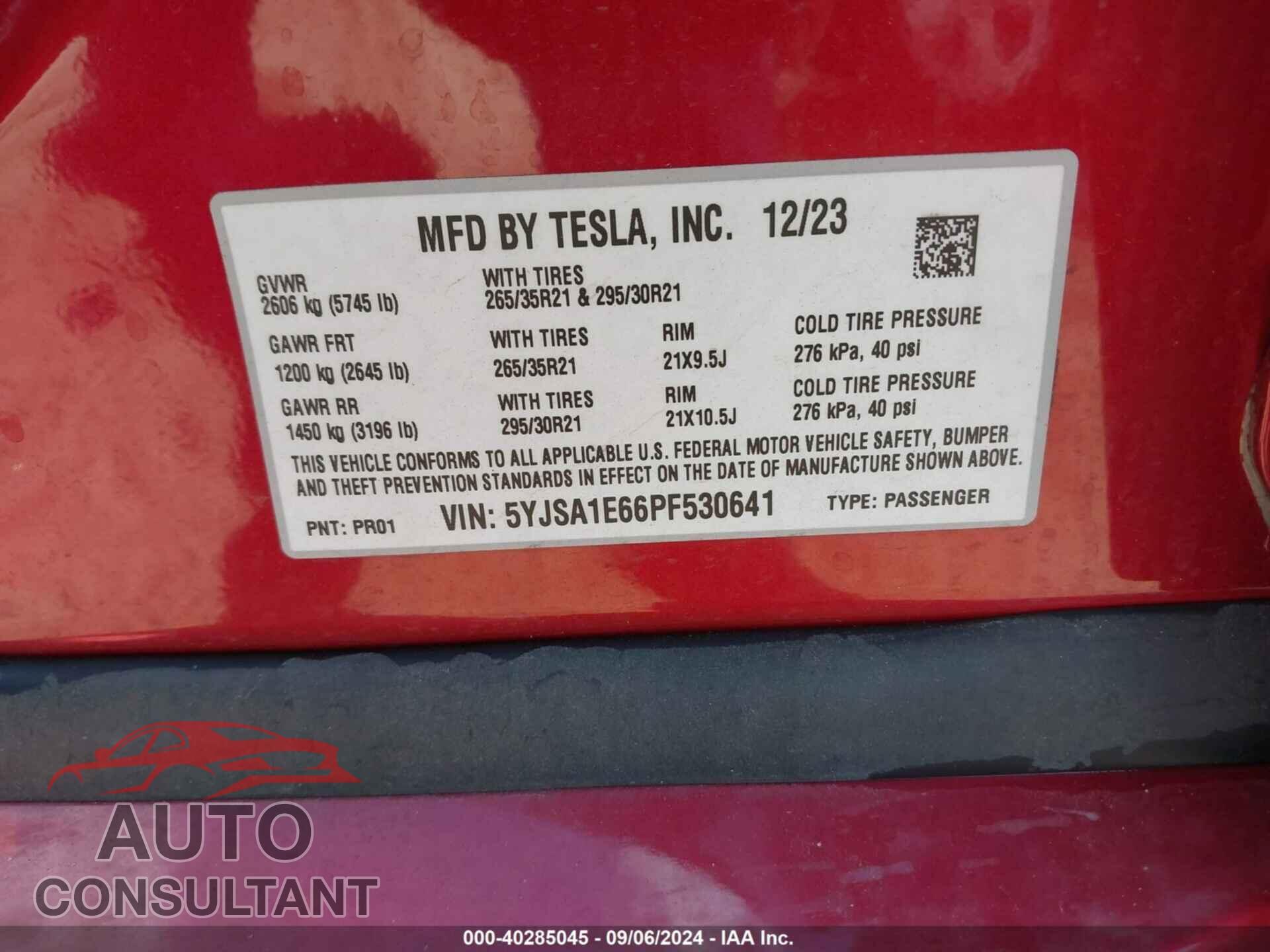 TESLA MODEL S 2023 - 5YJSA1E66PF530641