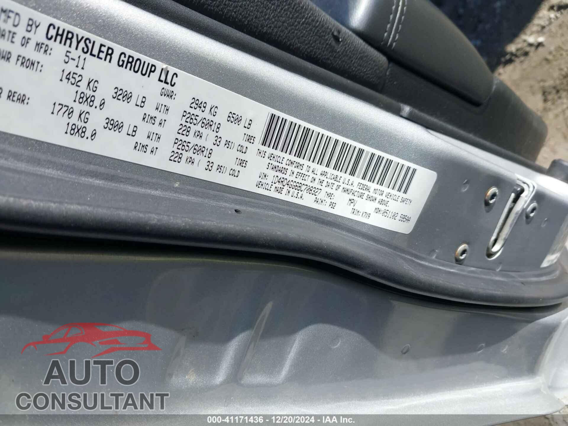 DODGE DURANGO 2011 - 1D4RD4GG6BC708327