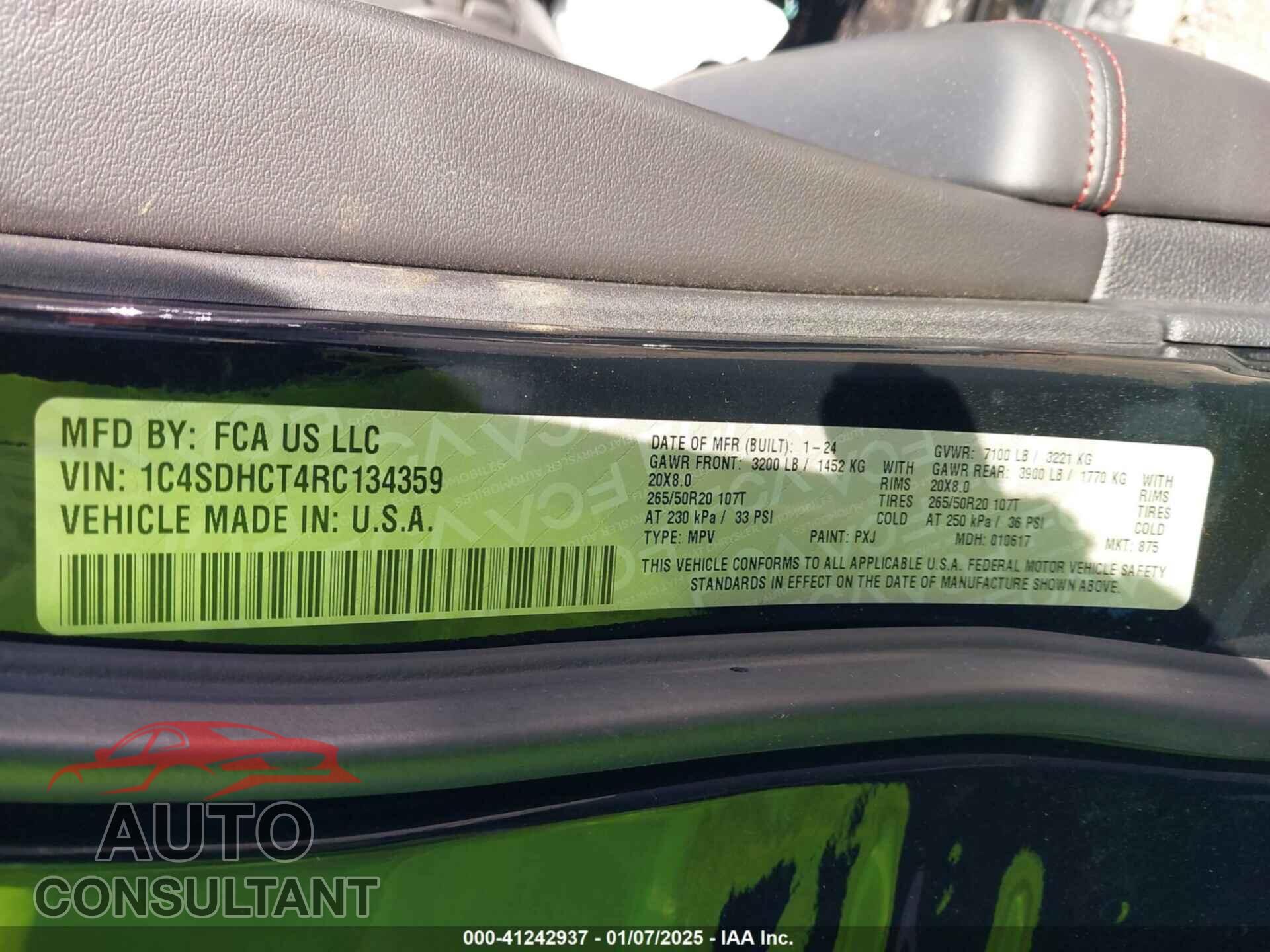 DODGE DURANGO 2024 - 1C4SDHCT4RC134359
