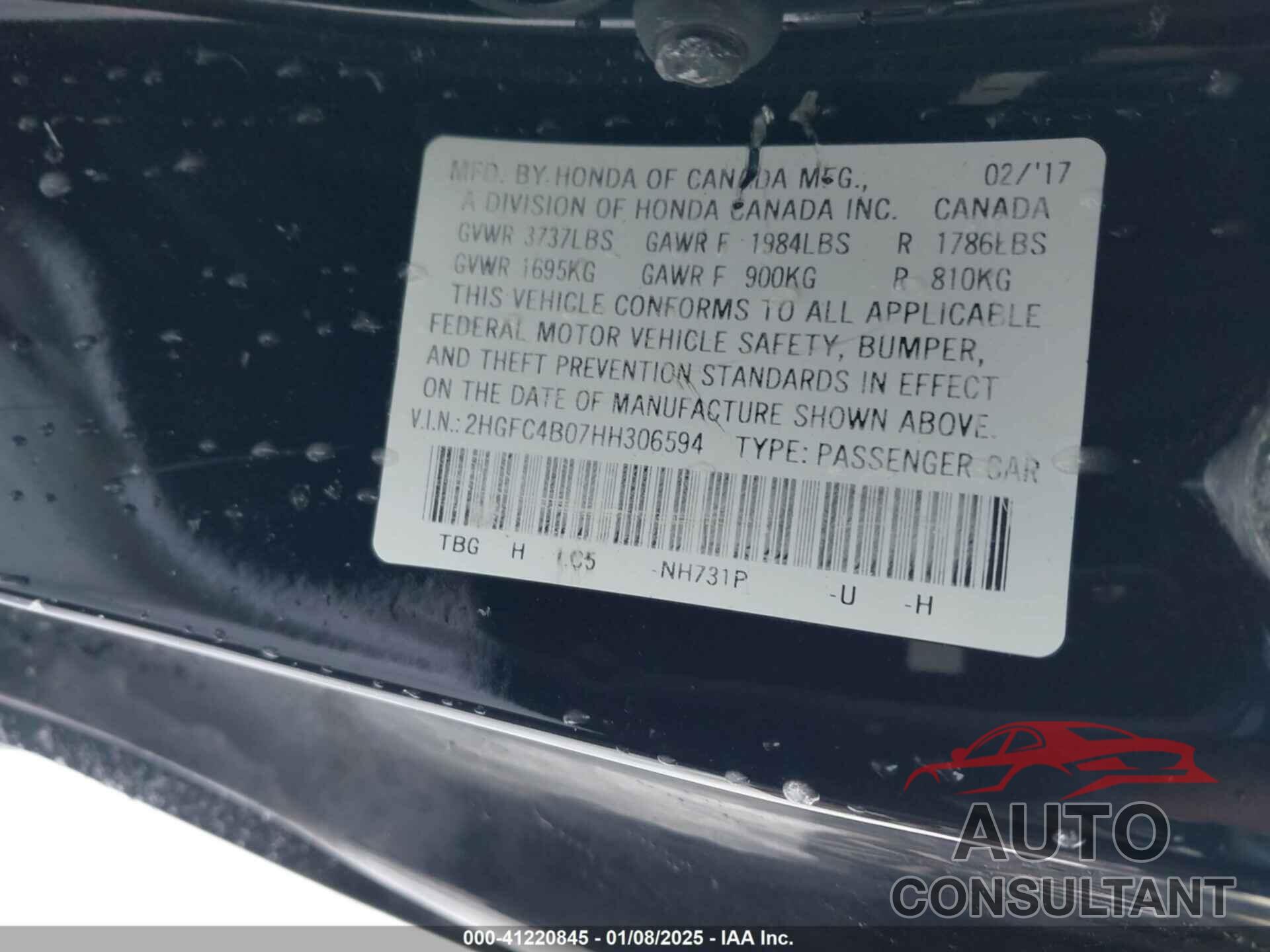 HONDA CIVIC 2017 - 2HGFC4B07HH306594