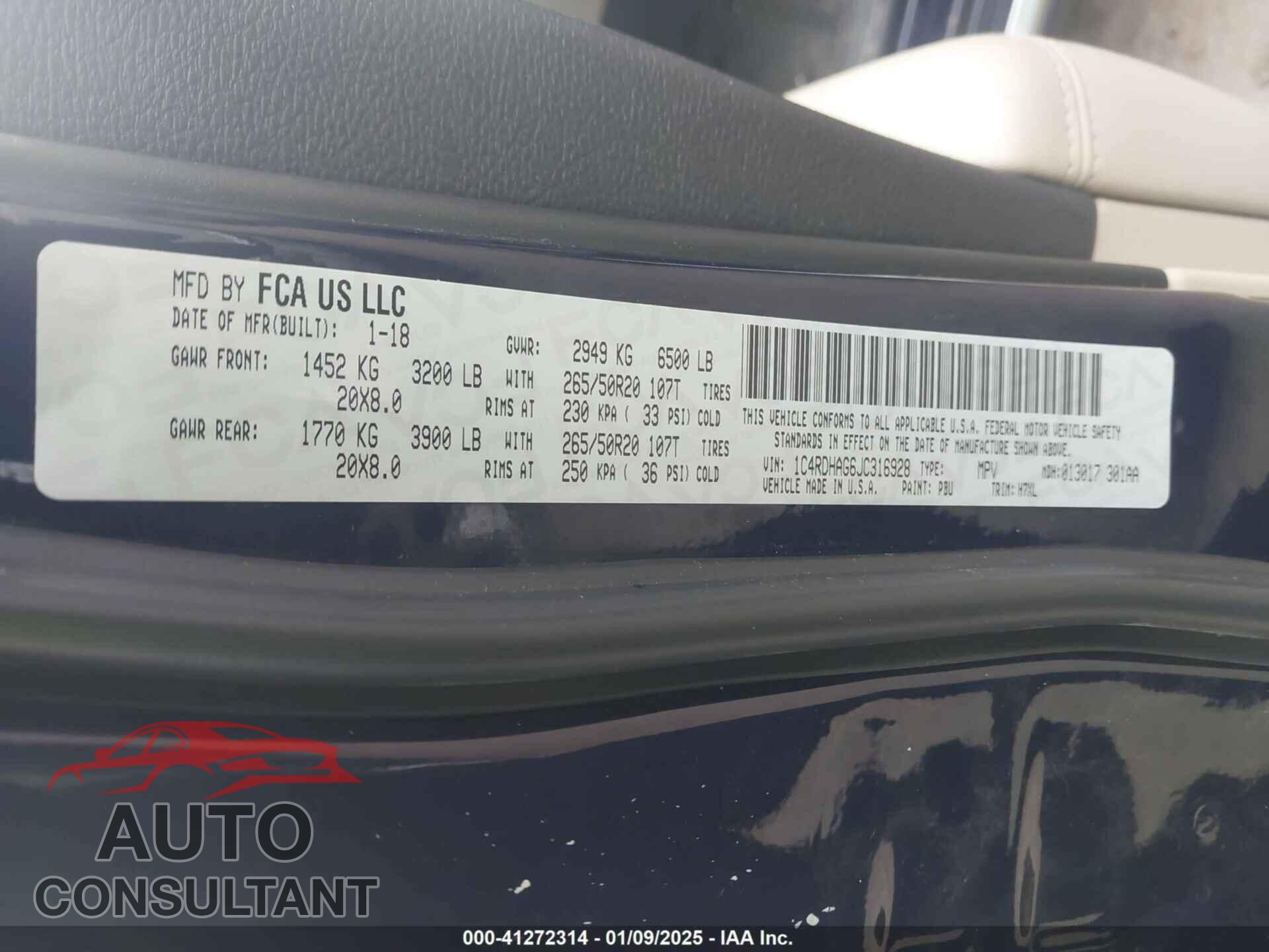DODGE DURANGO 2018 - 1C4RDHAG6JC316928