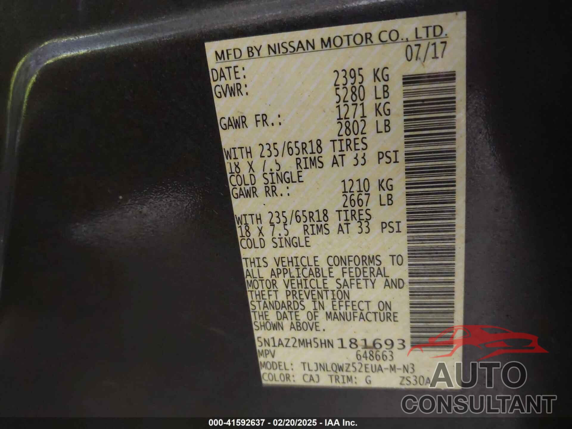 NISSAN MURANO 2017 - 5N1AZ2MH5HN181693