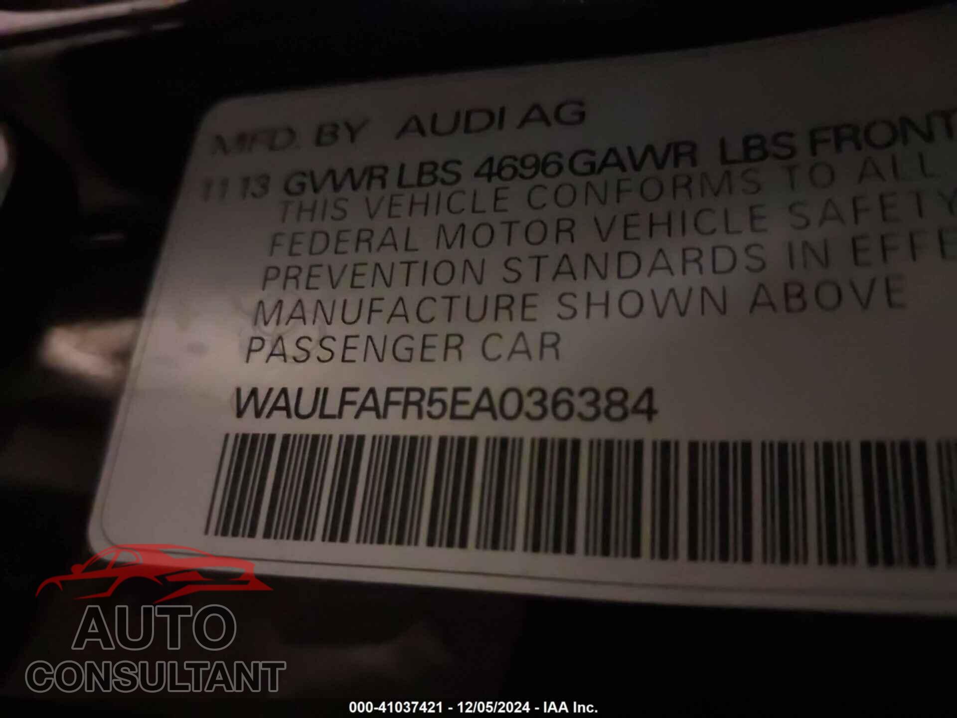 AUDI A5 2014 - WAULFAFR5EA036384