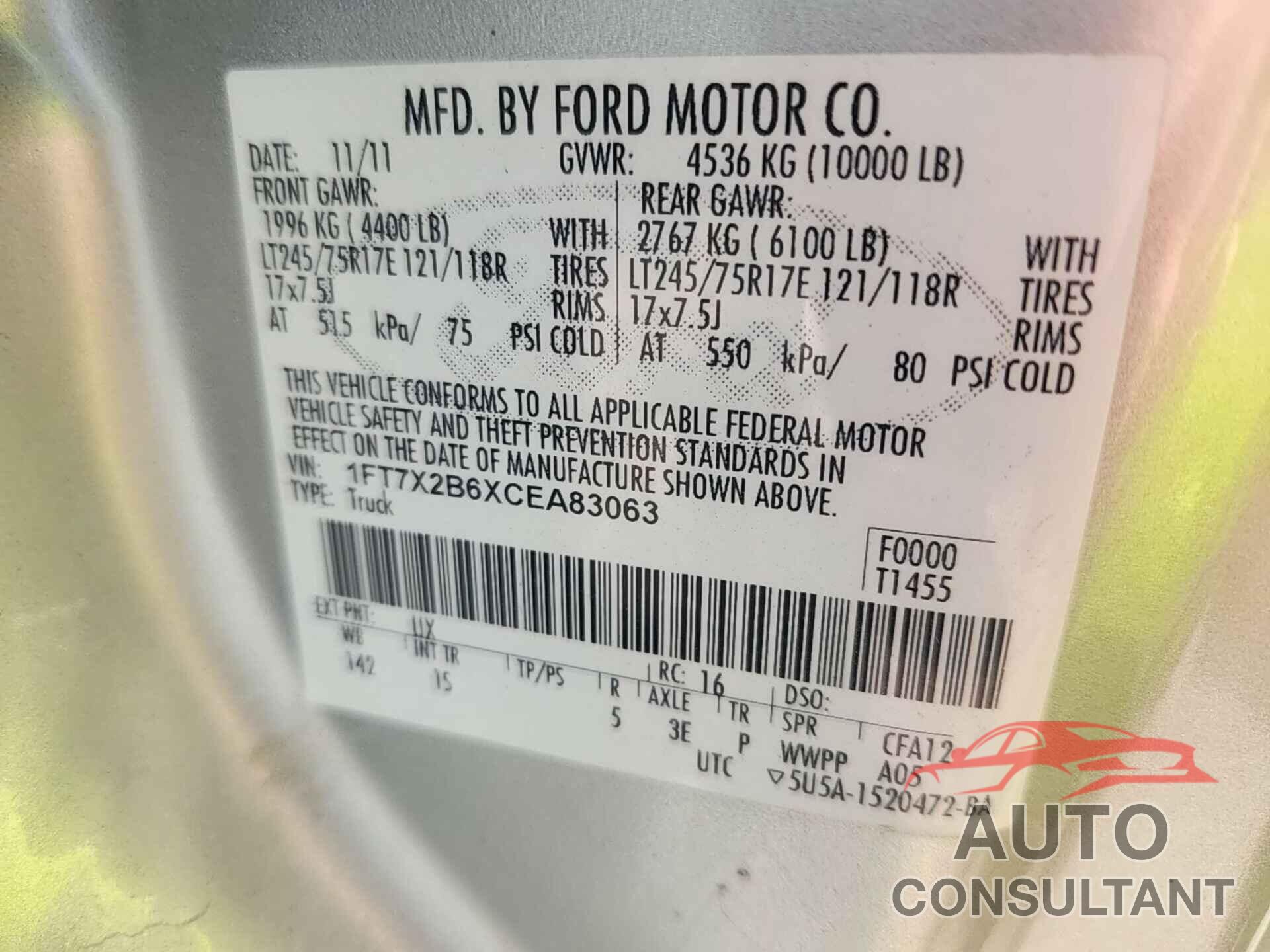 FORD F-250 2012 - 1FT7X2B6XCEA83063