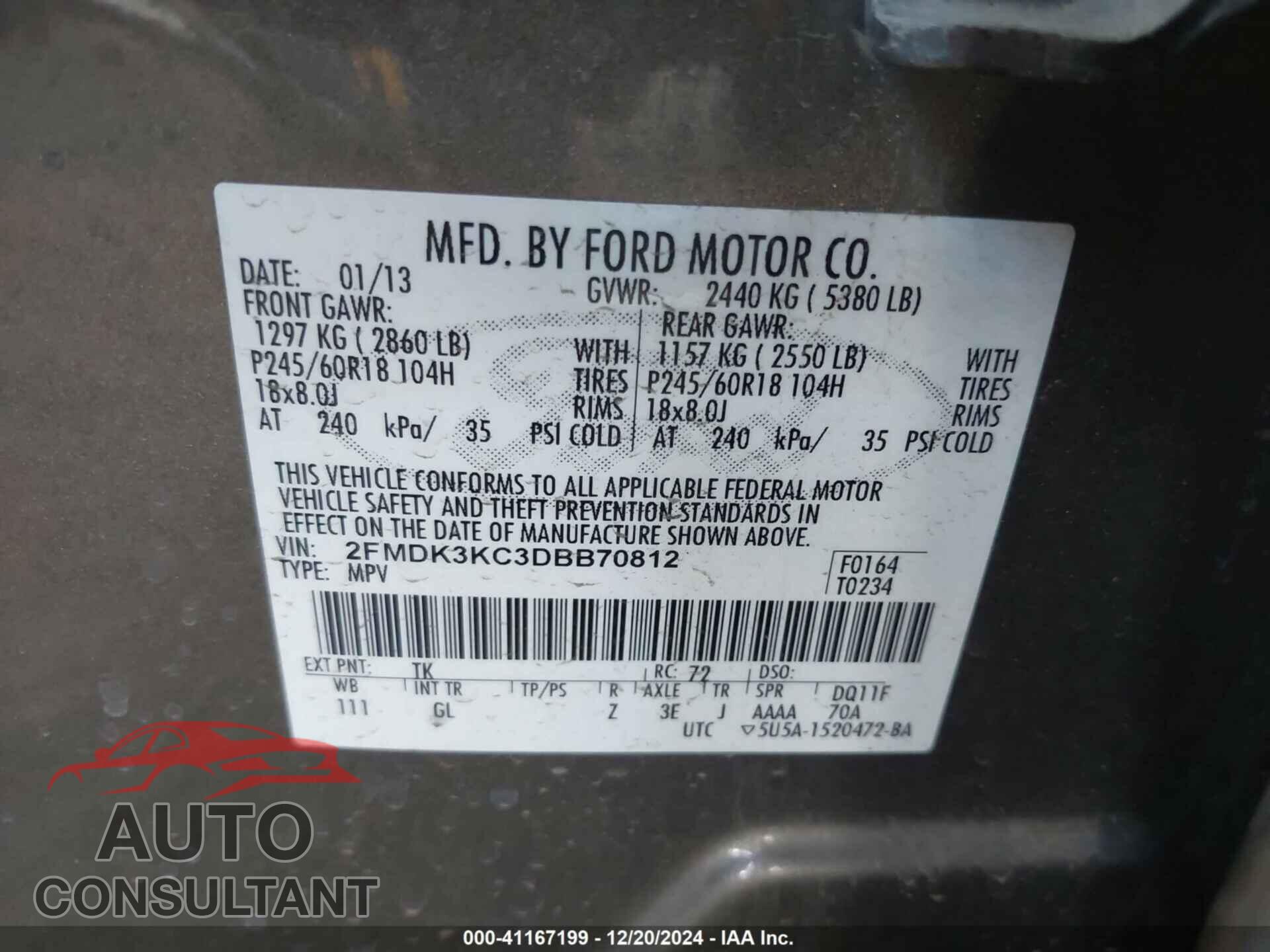 FORD EDGE 2013 - 2FMDK3KC3DBB70812