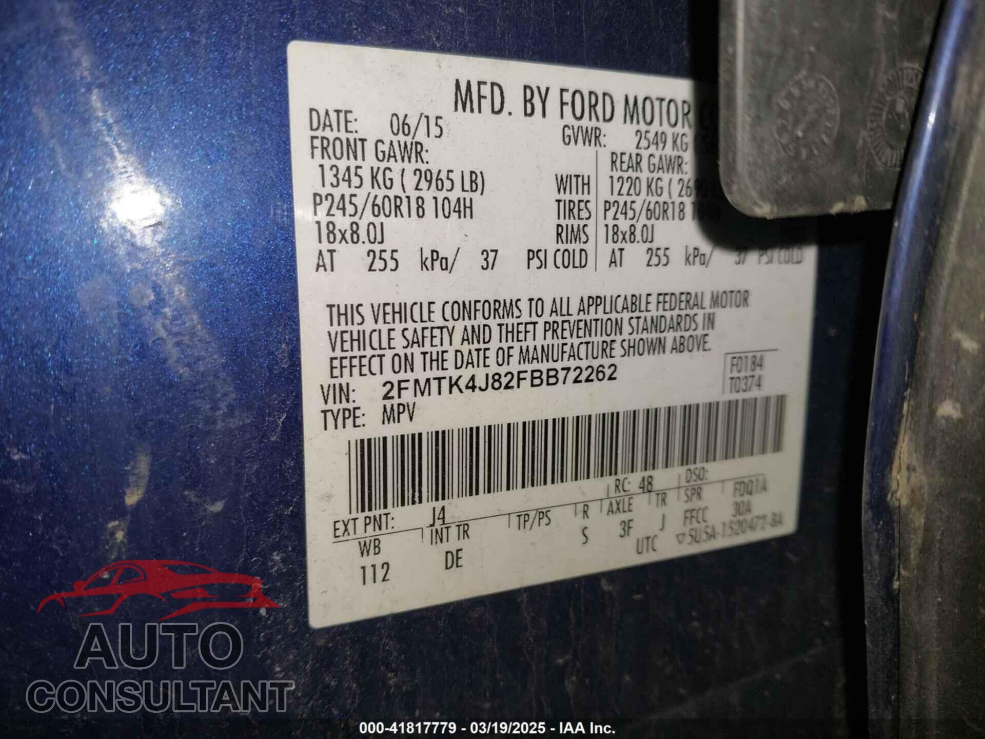 FORD EDGE 2015 - 2FMTK4J82FBB72262