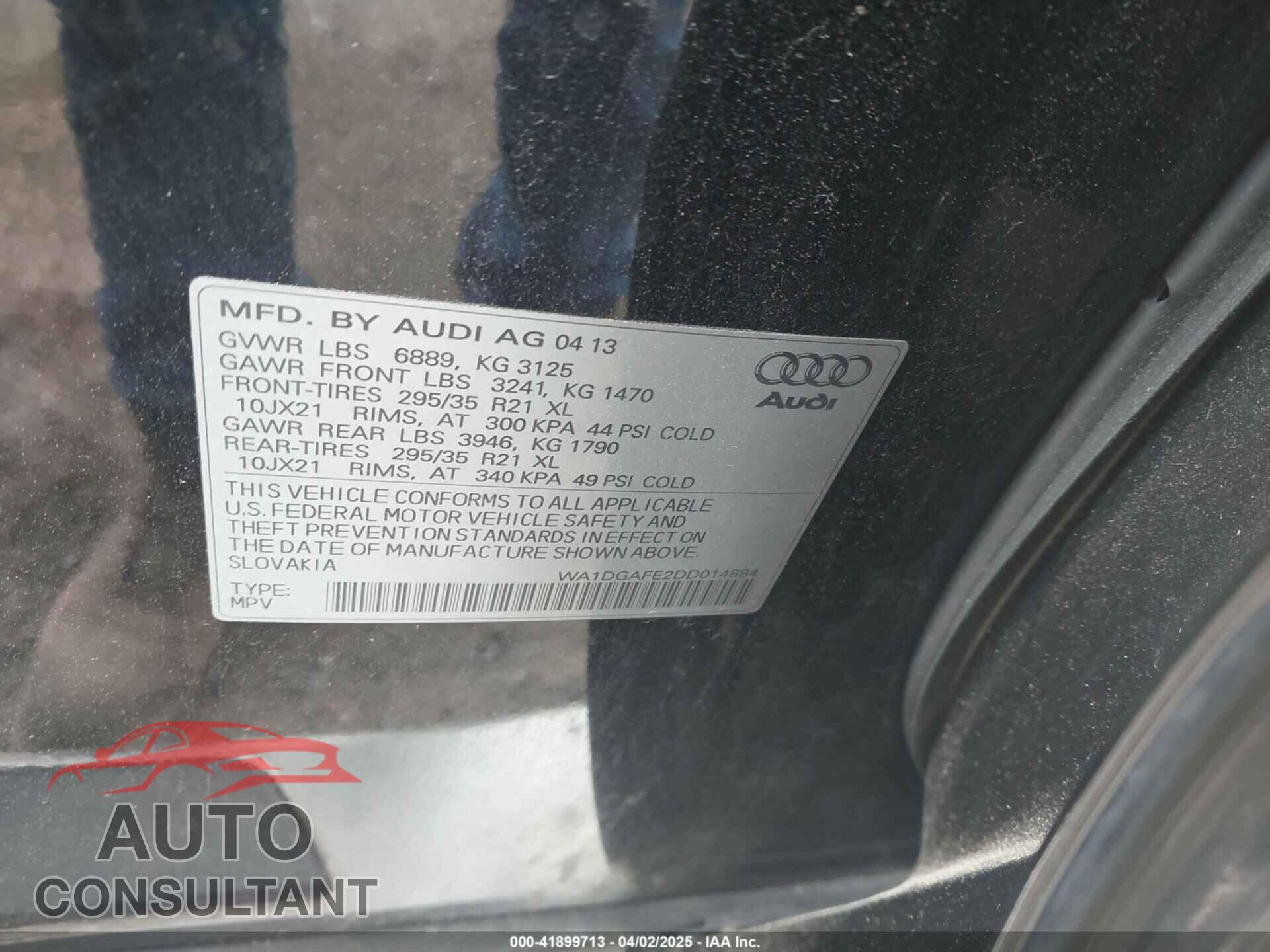 AUDI Q7 2013 - WA1DGAFE2DD014884