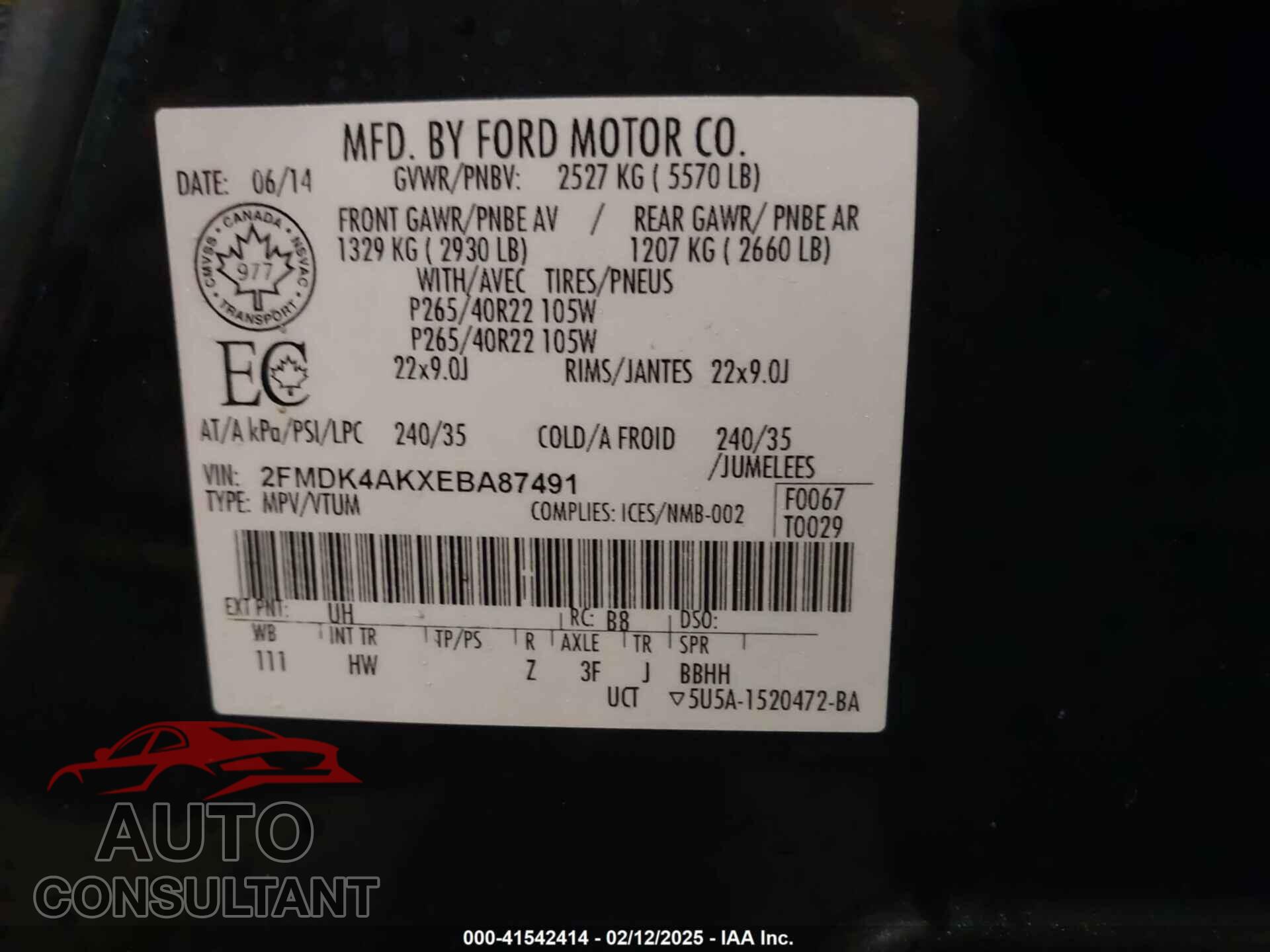 FORD EDGE 2014 - 2FMDK4AKXEBA87491