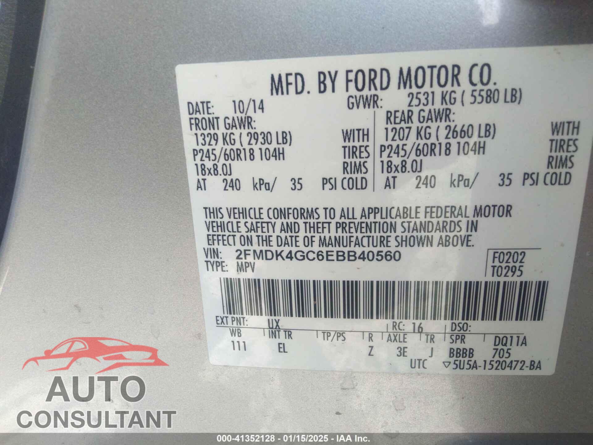 FORD EDGE 2014 - 2FMDK4GC6EBB40560