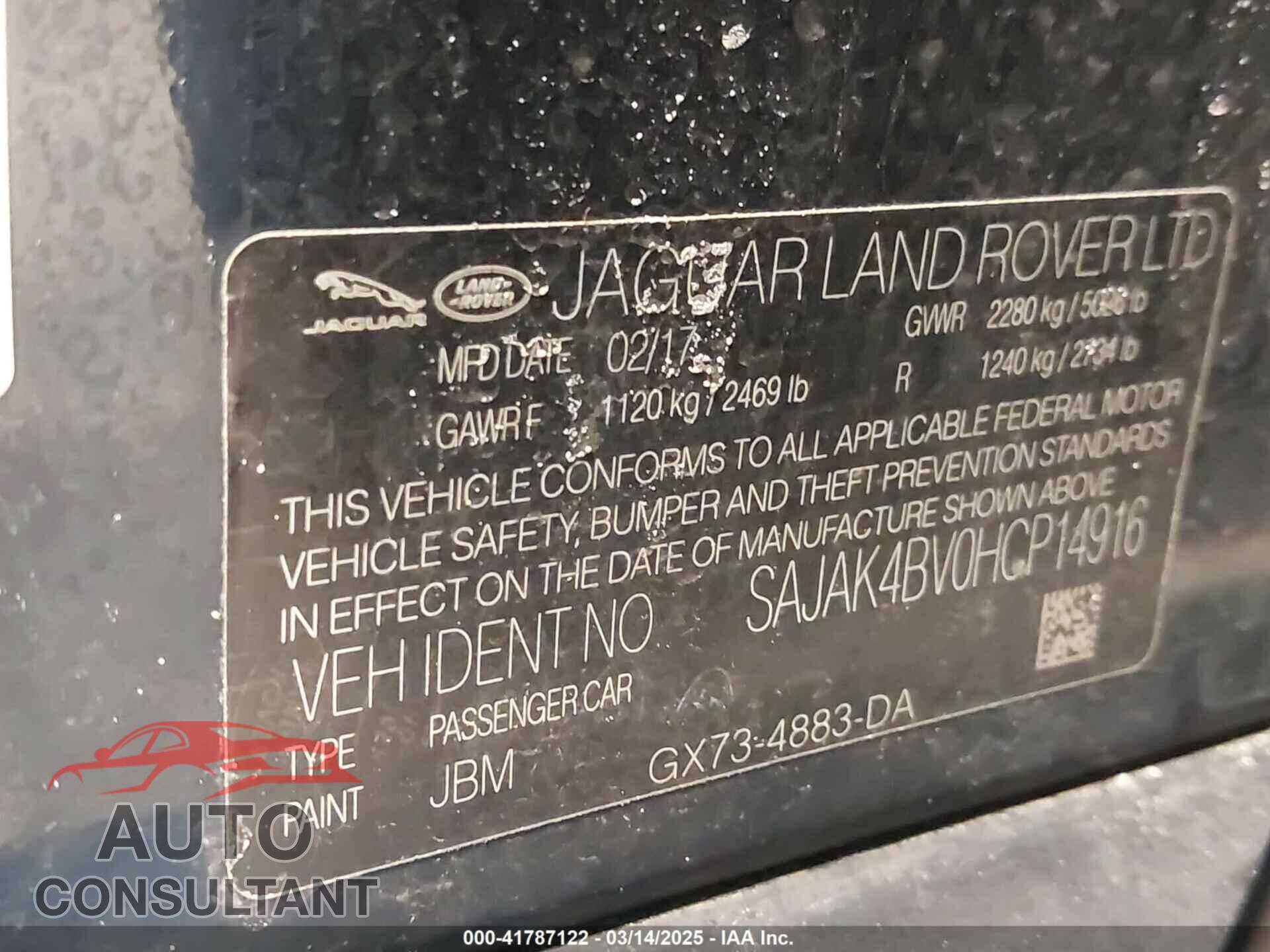 JAGUAR XE 2017 - SAJAK4BV0HCP14916