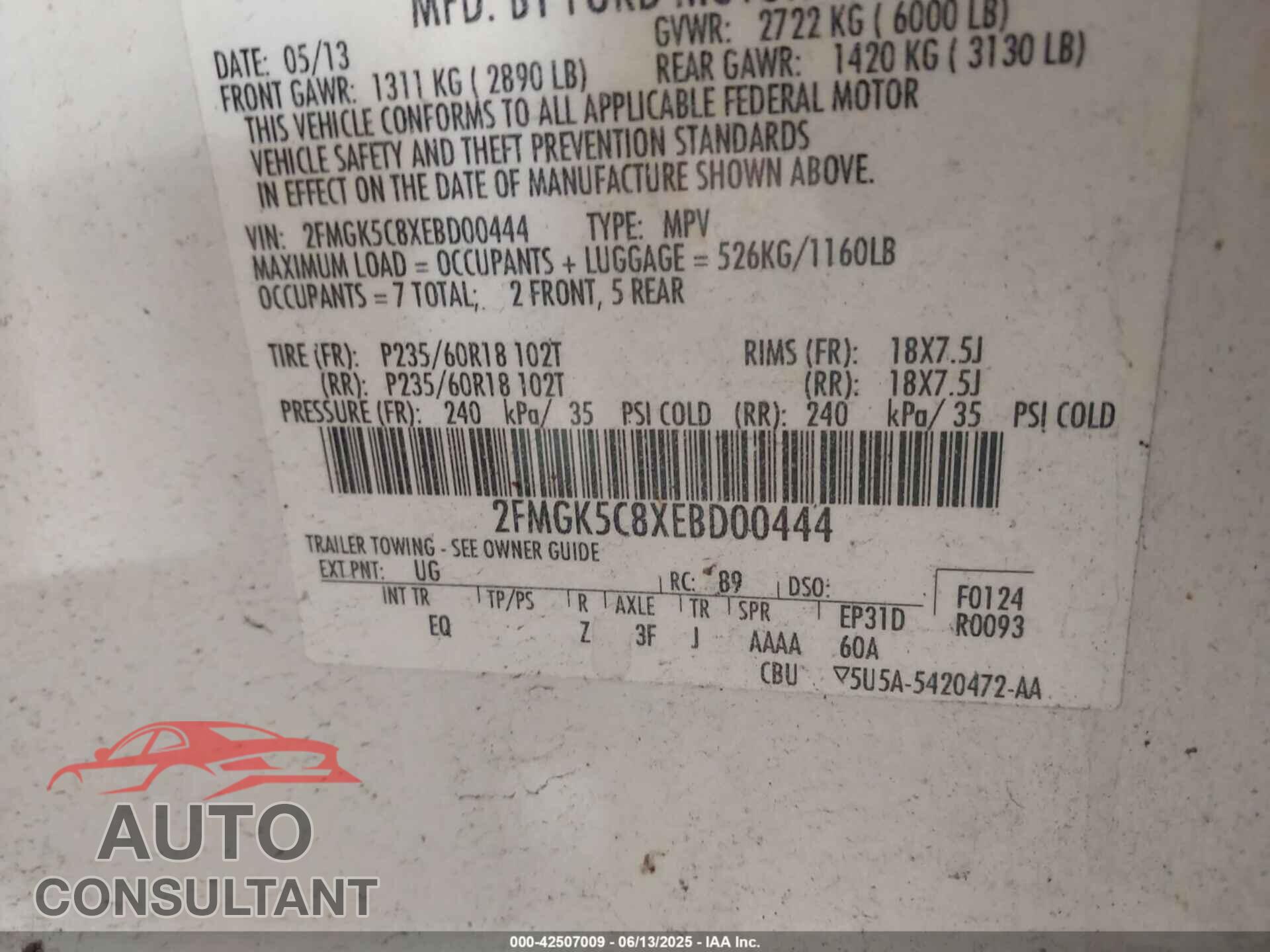 FORD FLEX 2014 - 2FMGK5C8XEBD00444