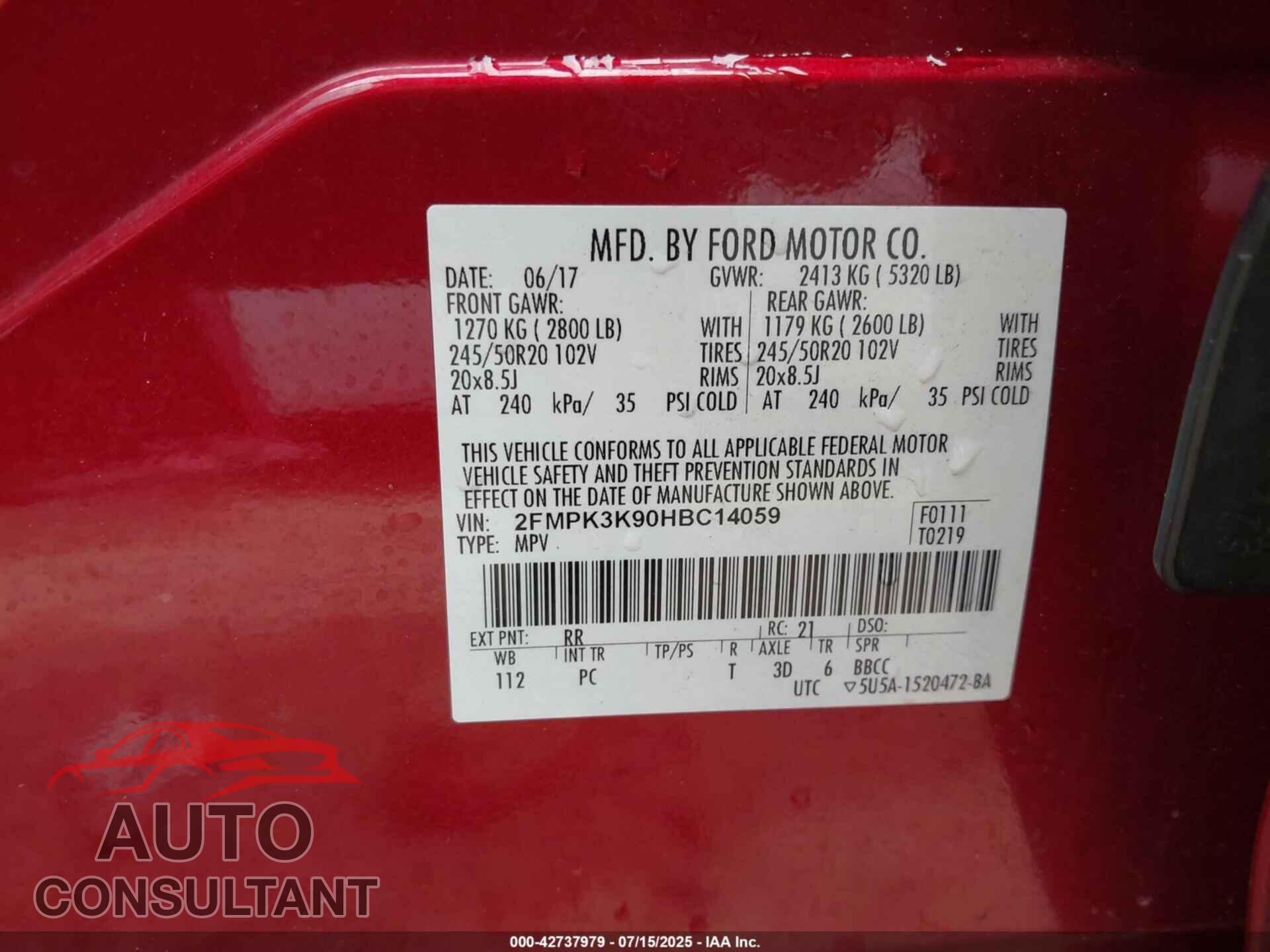 FORD EDGE 2017 - 2FMPK3K90HBC14059