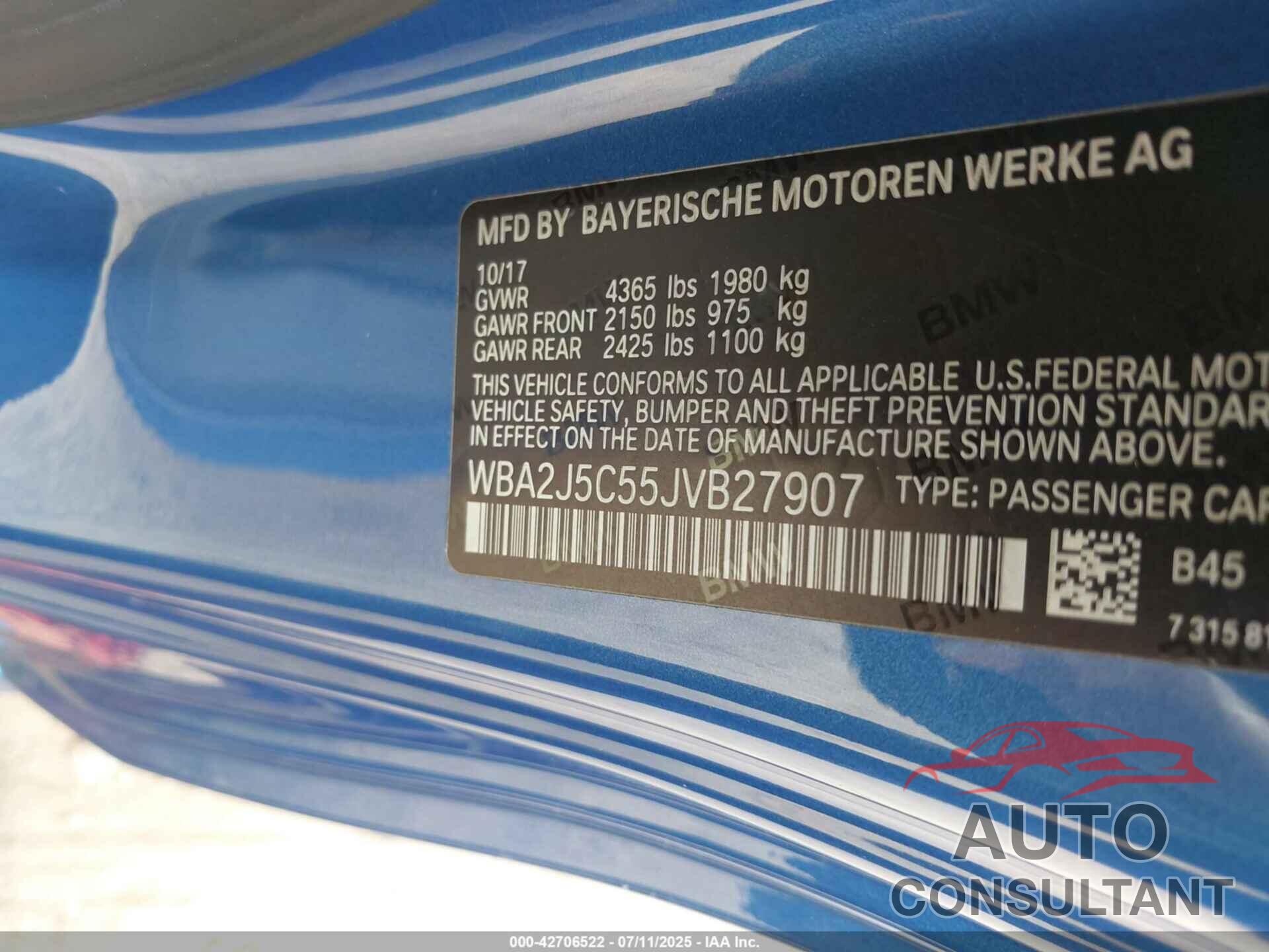 BMW M240I 2018 - WBA2J5C55JVB27907
