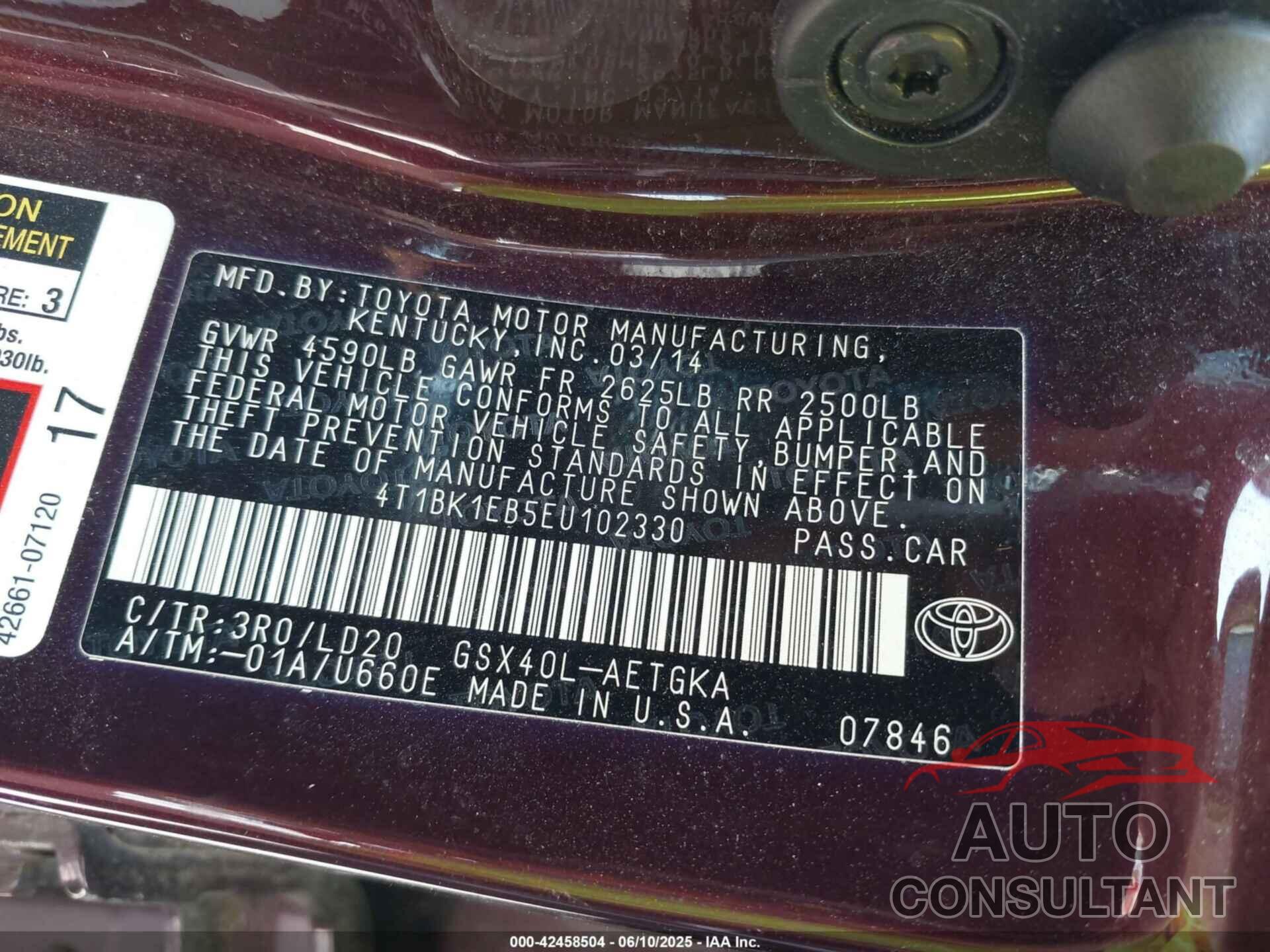 TOYOTA AVALON 2014 - 4T1BK1EB5EU102330