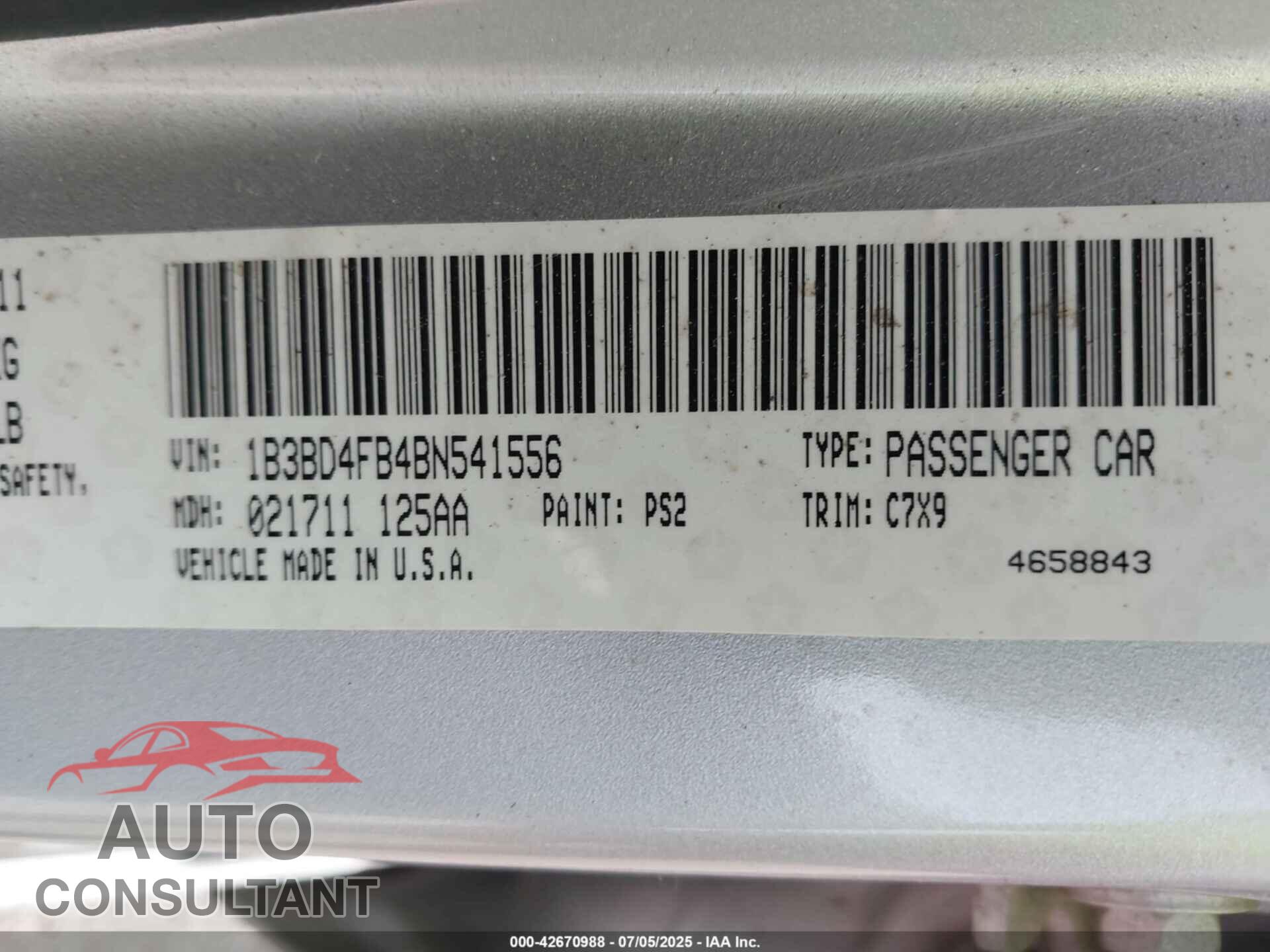 DODGE AVENGER 2011 - 1B3BD4FB4BN541556